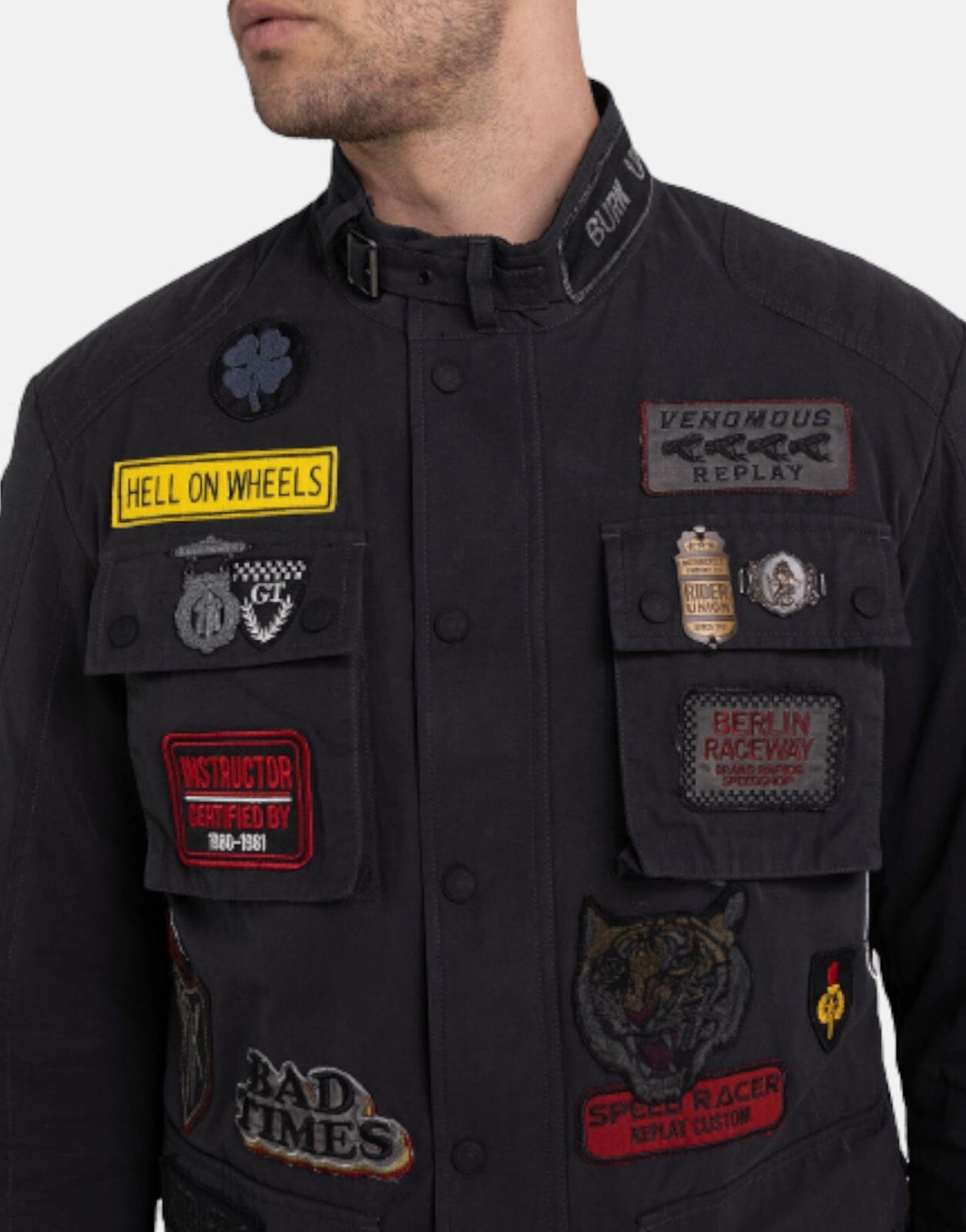 Replay Multi Badge Hell On Wheels Black Jacket - Subwear
