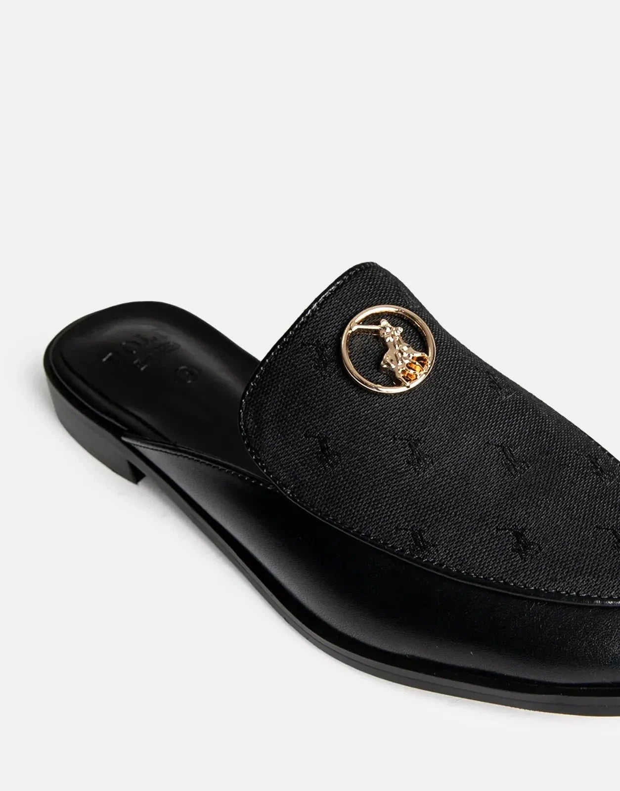 Polo Jacquard Circle Trim Black Mule Sandal - Subwear