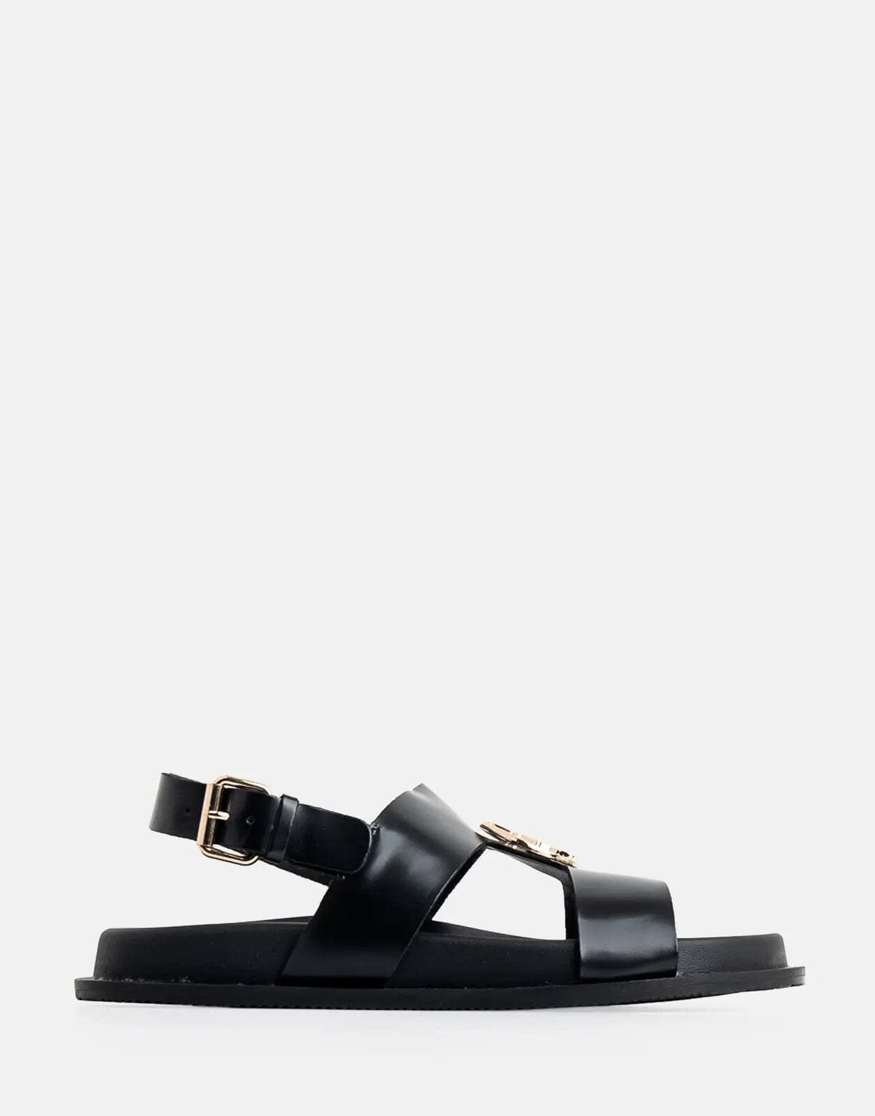Polo Moulded Trim Black Leather Sandals - Subwear
