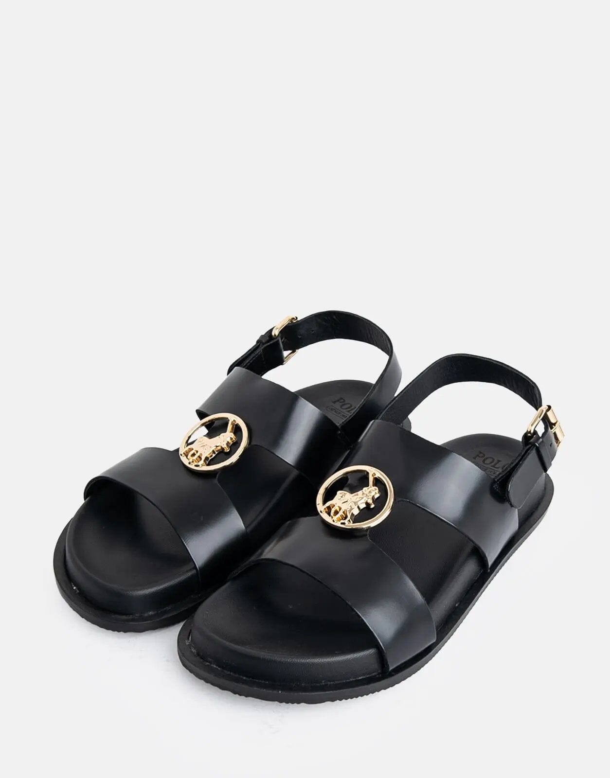 Polo Moulded Trim Black Leather Sandals - Subwear