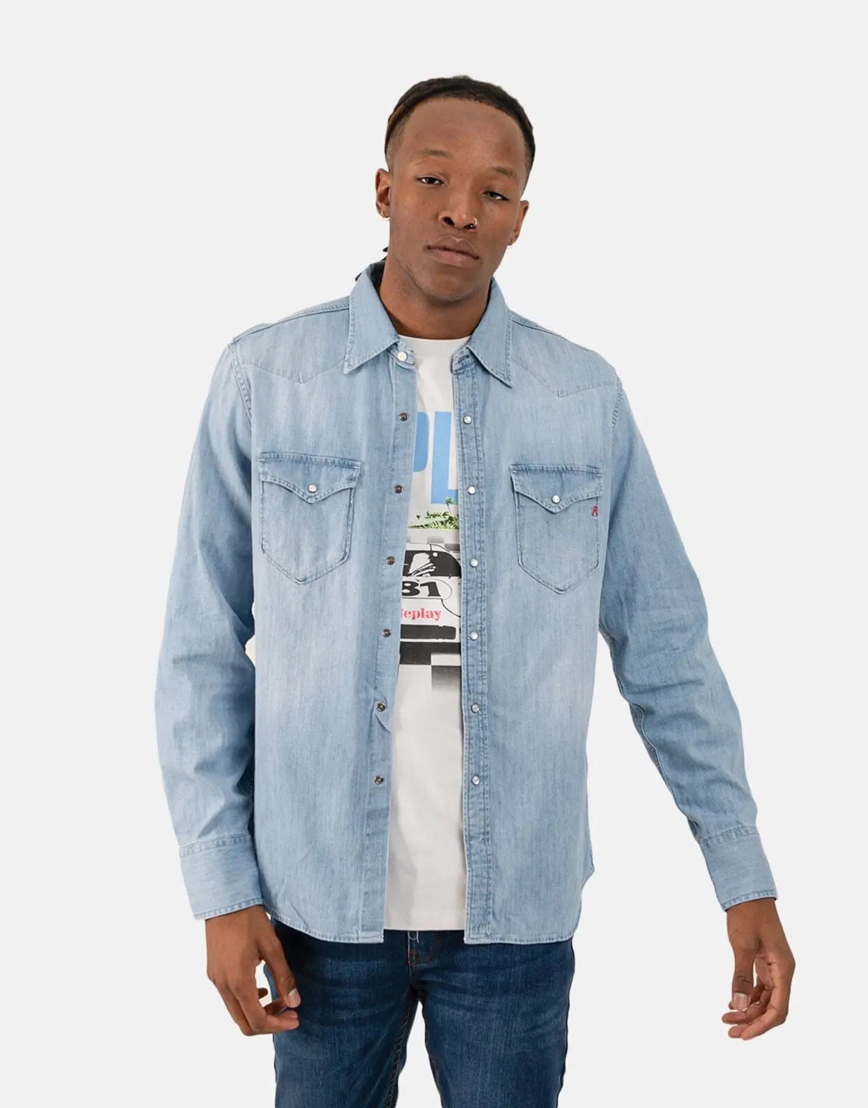 Replay Denim Mid Wash Blue Shirt - Subwear