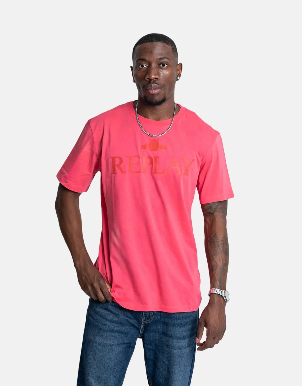 Replay Large Font Tonal T-Shirt Pink - Subwear