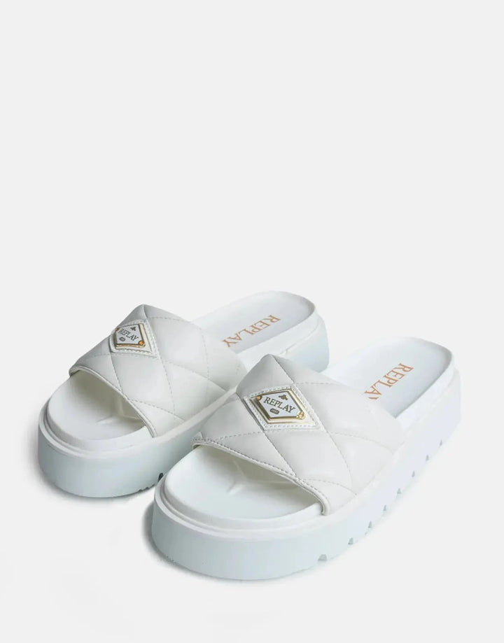Replay Muddy Quilt White Slides - Subwear