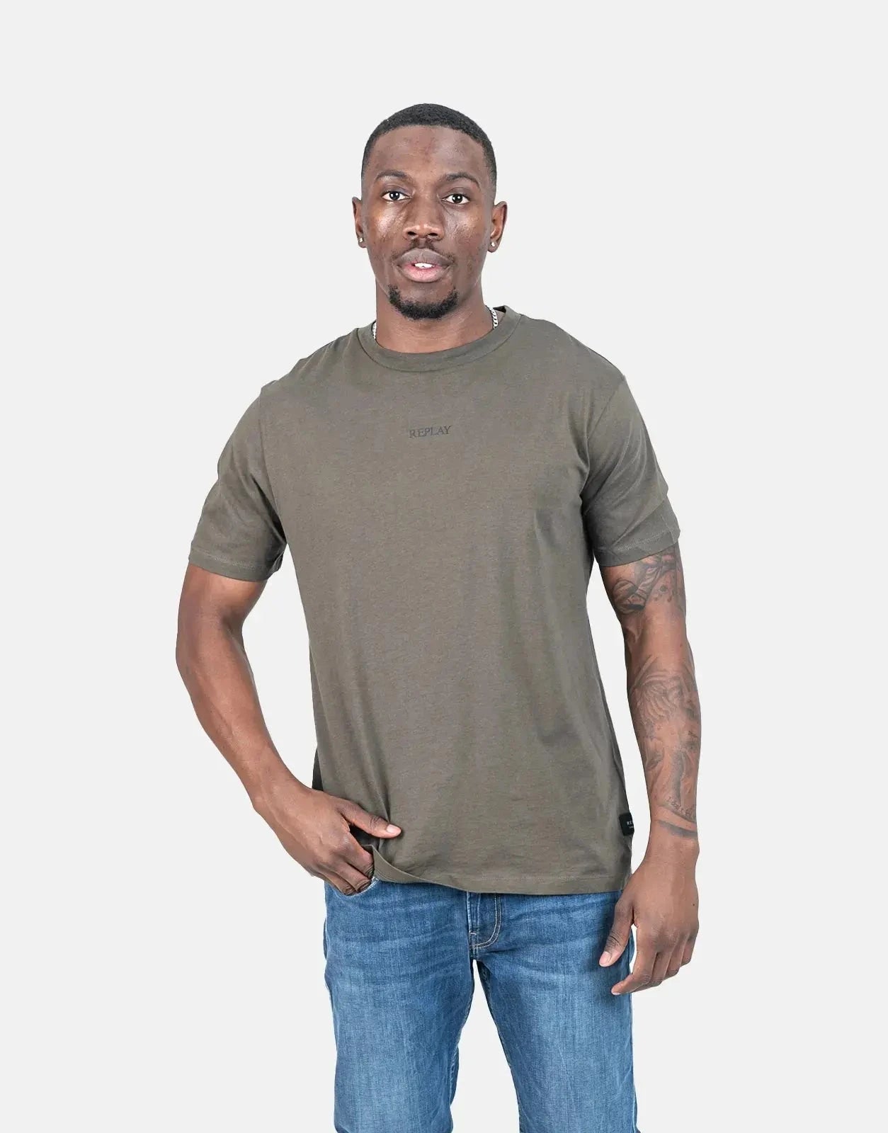 Replay Small Centre Font T-Shirt Mil Green - Subwear