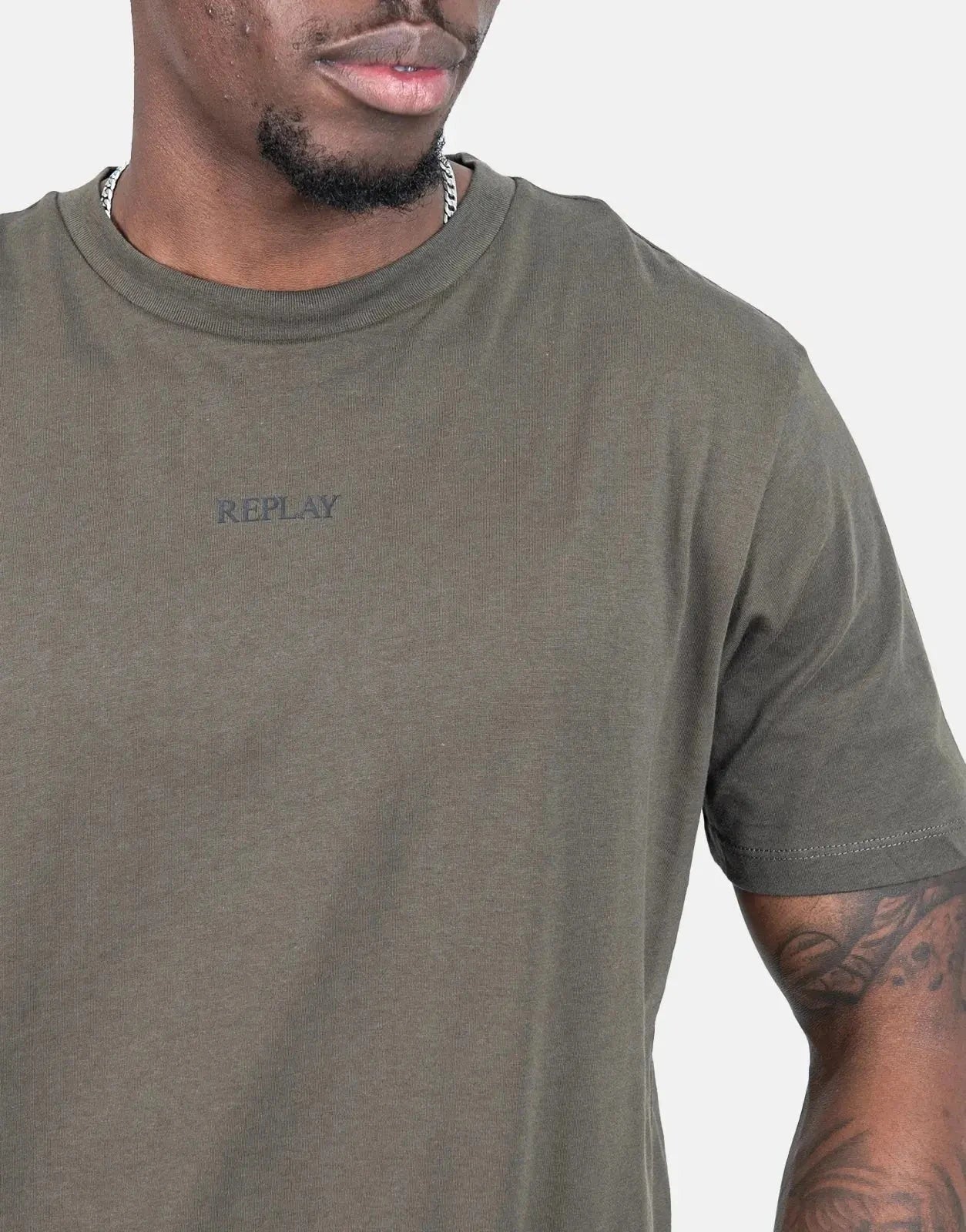 Replay Small Centre Font T-Shirt Mil Green - Subwear