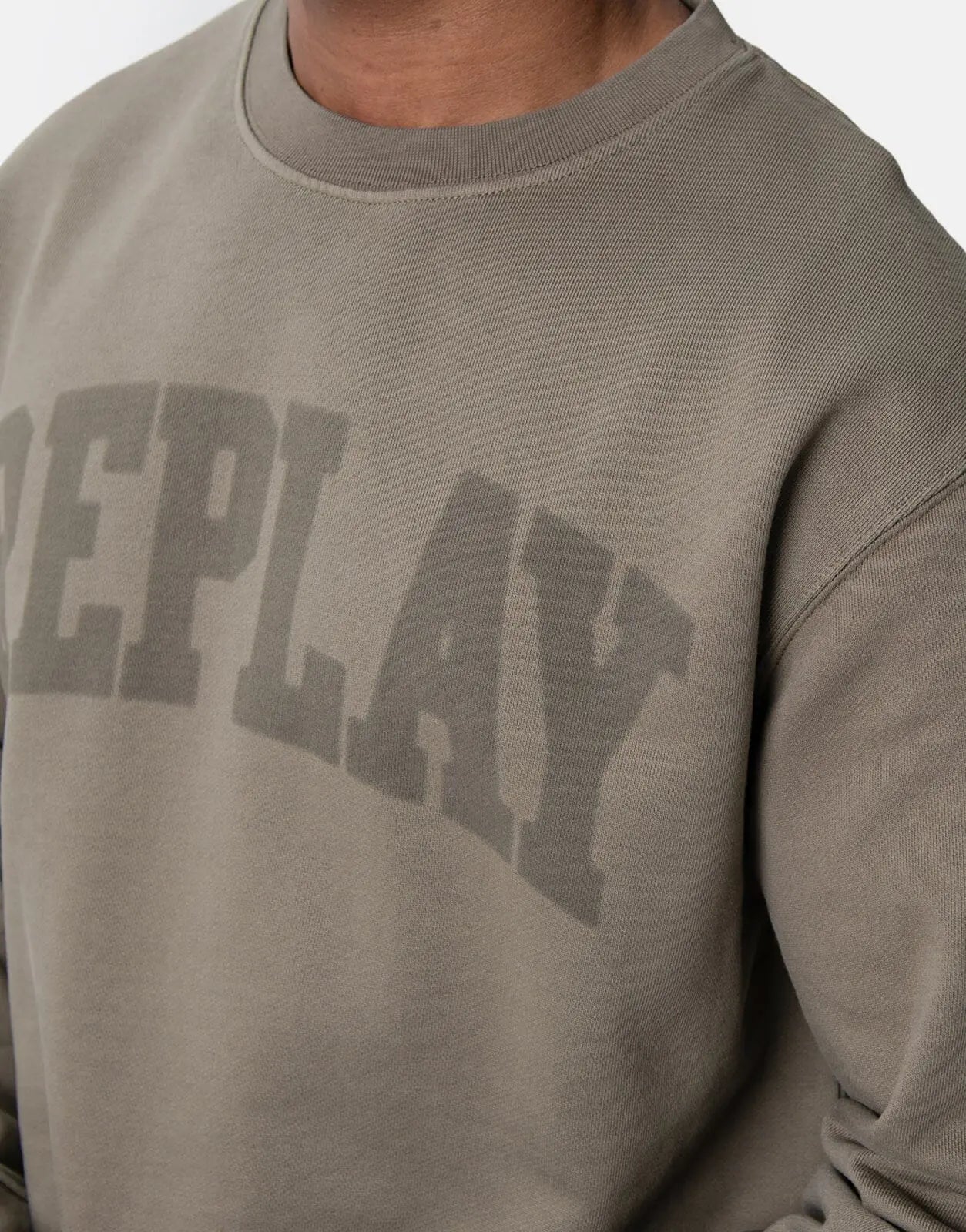Replay Thick Logo Print Sweatshirt Stone Green - Subwear
