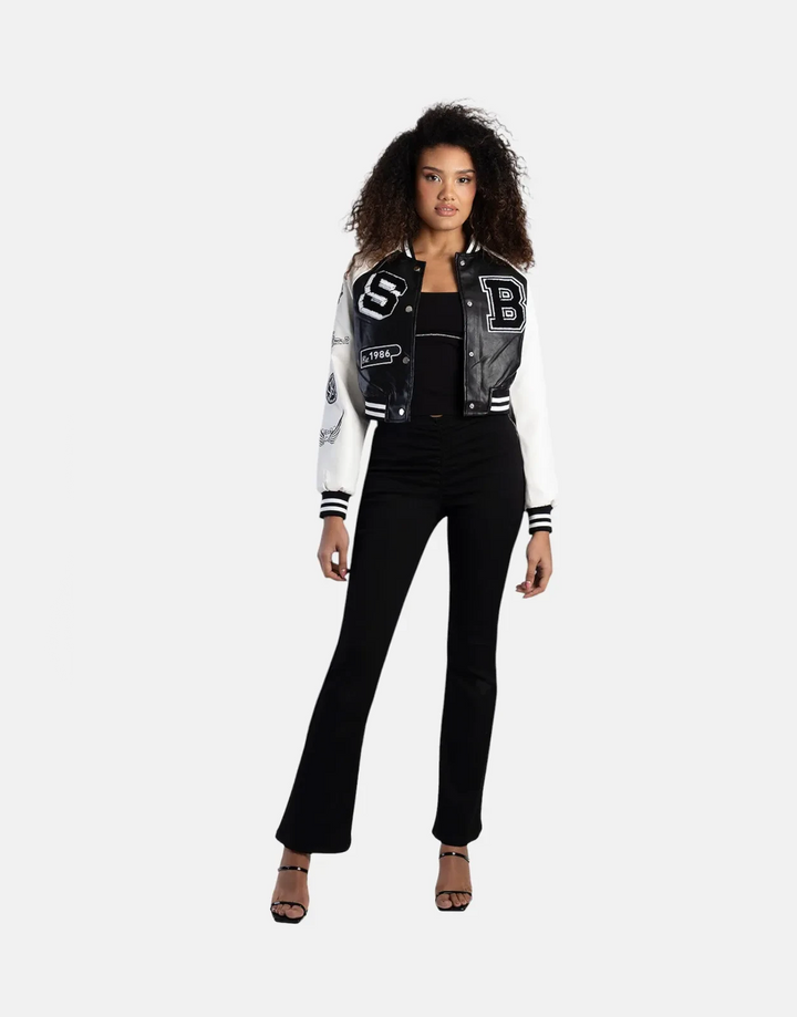 Sissy Boy Faux Leather Bomber Patch Logo Black White Jacket - Subwear