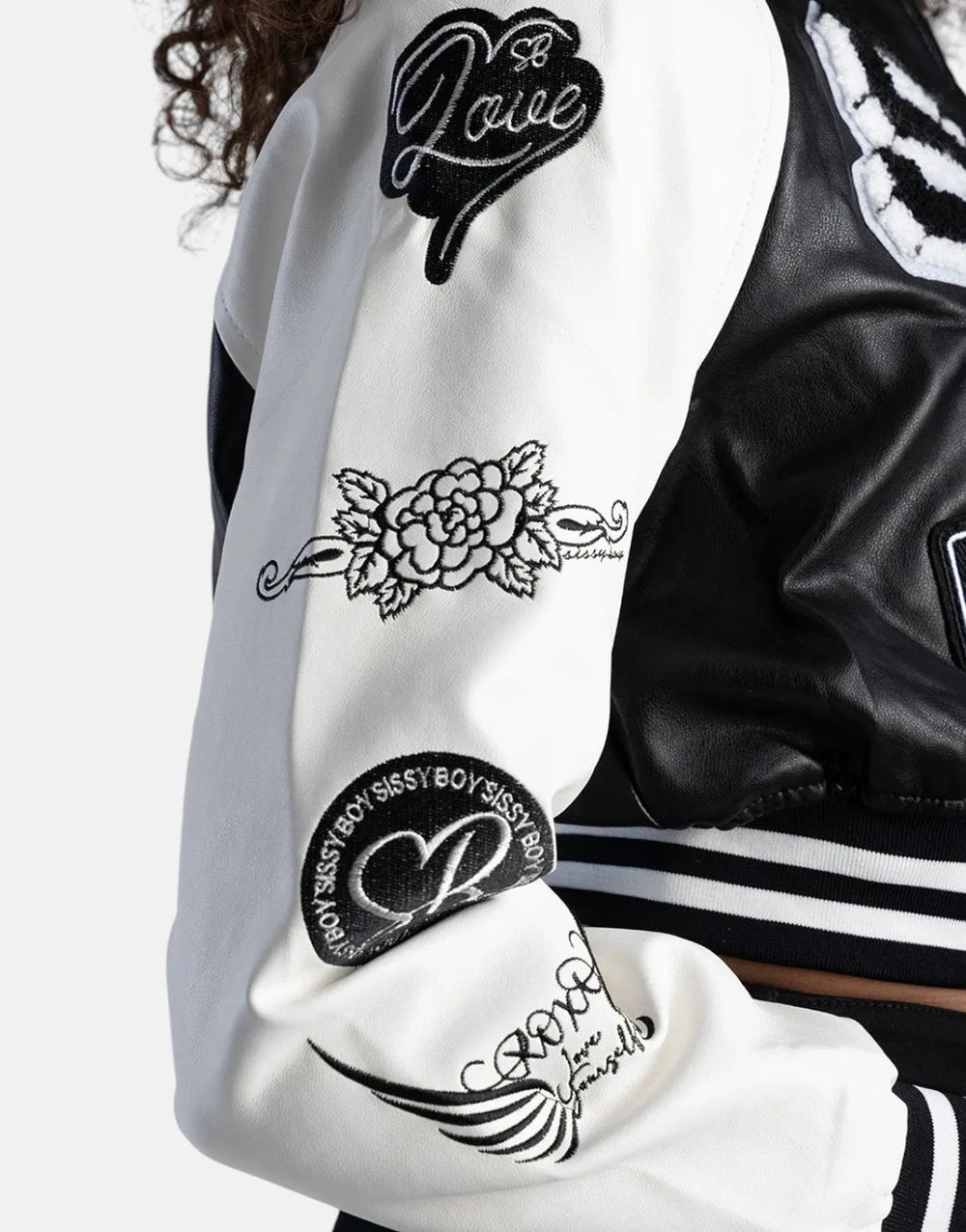 Sissy Boy Faux Leather Bomber Patch Logo Black White Jacket - Subwear