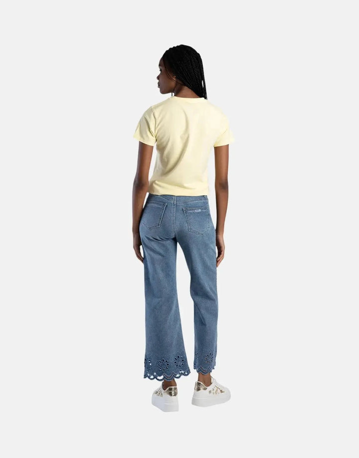 Sissy Boy Flower Embroidery Bling Logo Pale Yellow Top - Subwear