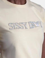Sissy Boy Flower Embroidery Bling Logo Pale Yellow Top - Subwear