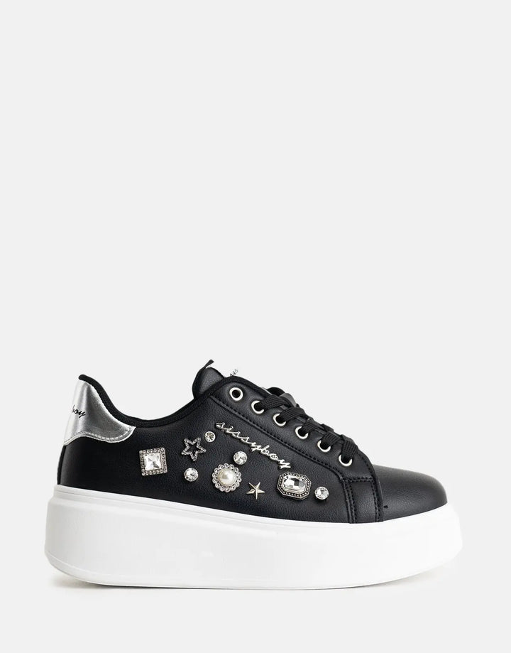 Sissy Boy Gem Details Platform Black Sneakers - Subwear