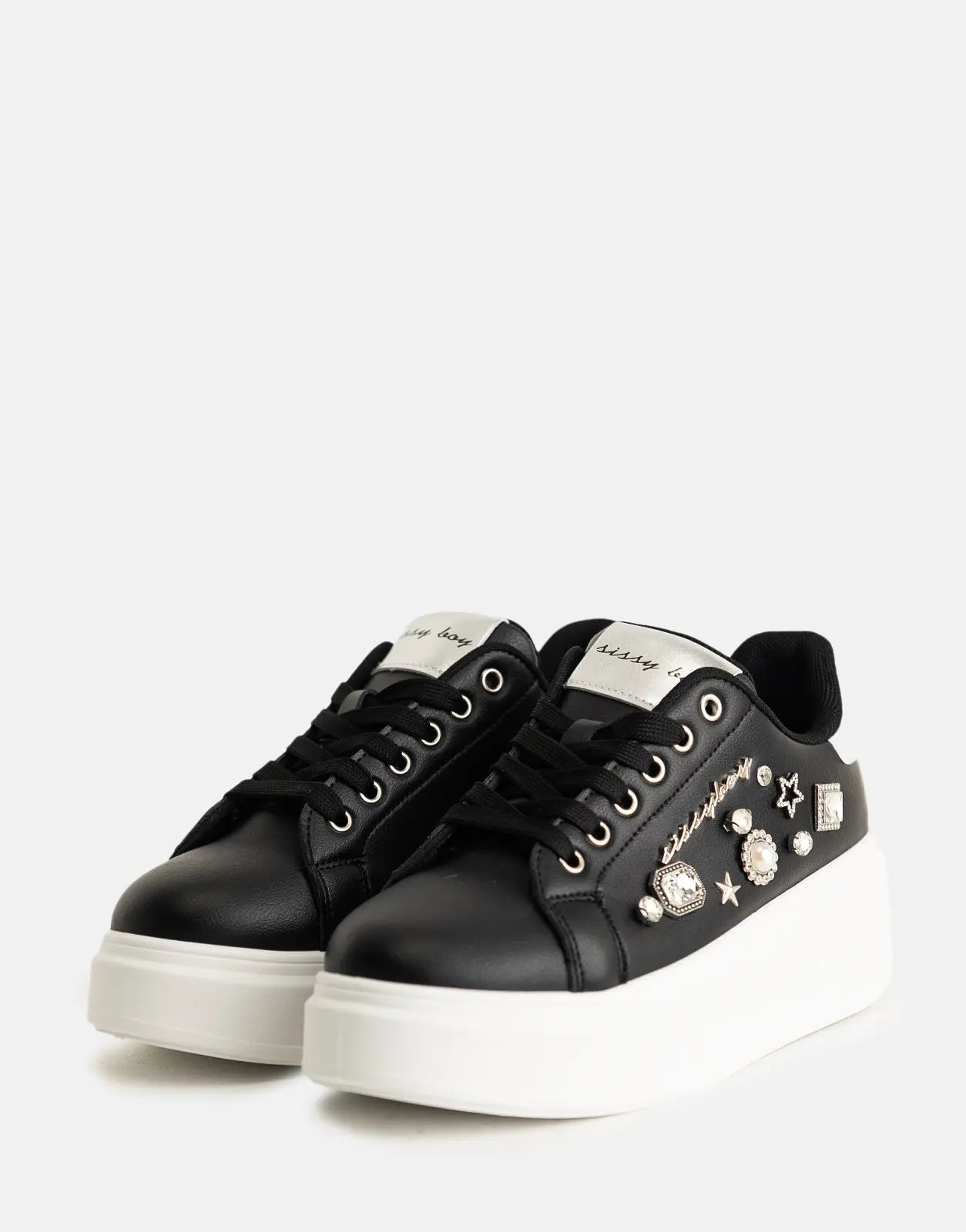 Sissy Boy Gem Details Platform Black Sneakers - Subwear