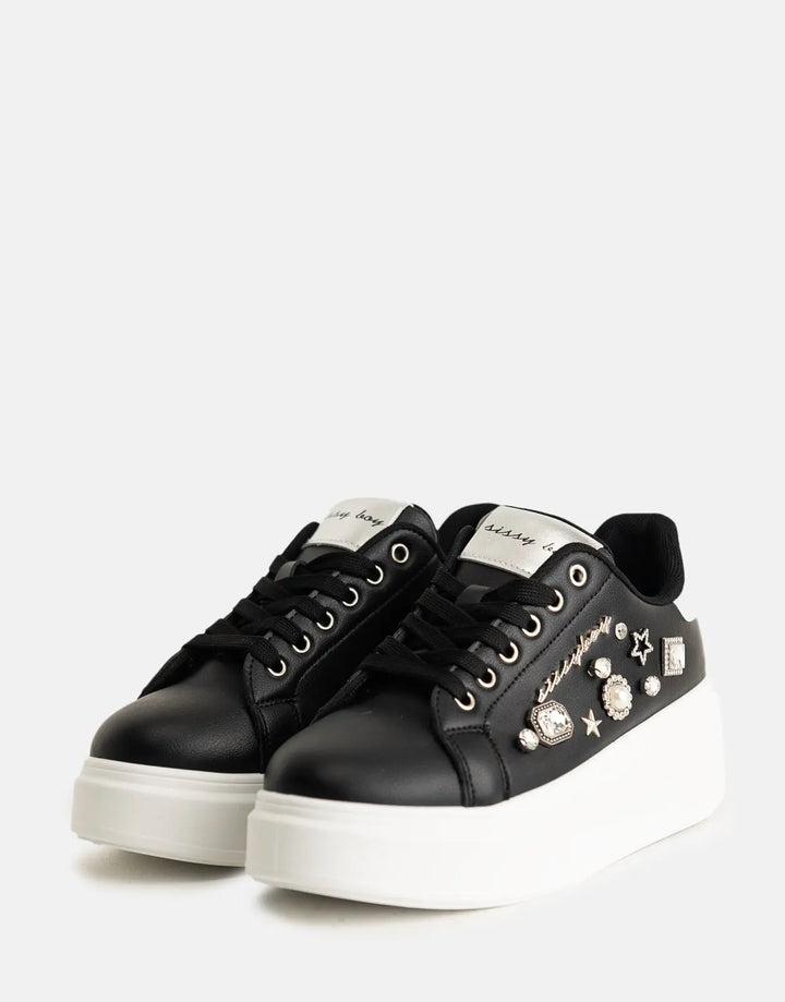 Sissy Boy Gem Details Platform Black Sneakers - Subwear