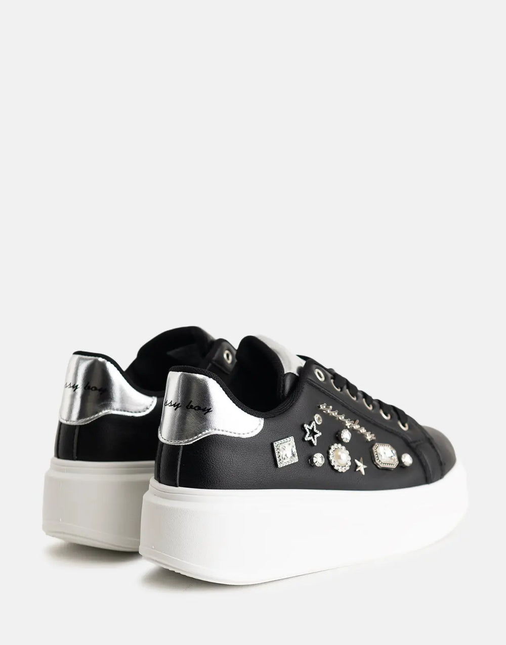 Sissy Boy Gem Details Platform Black Sneakers - Subwear