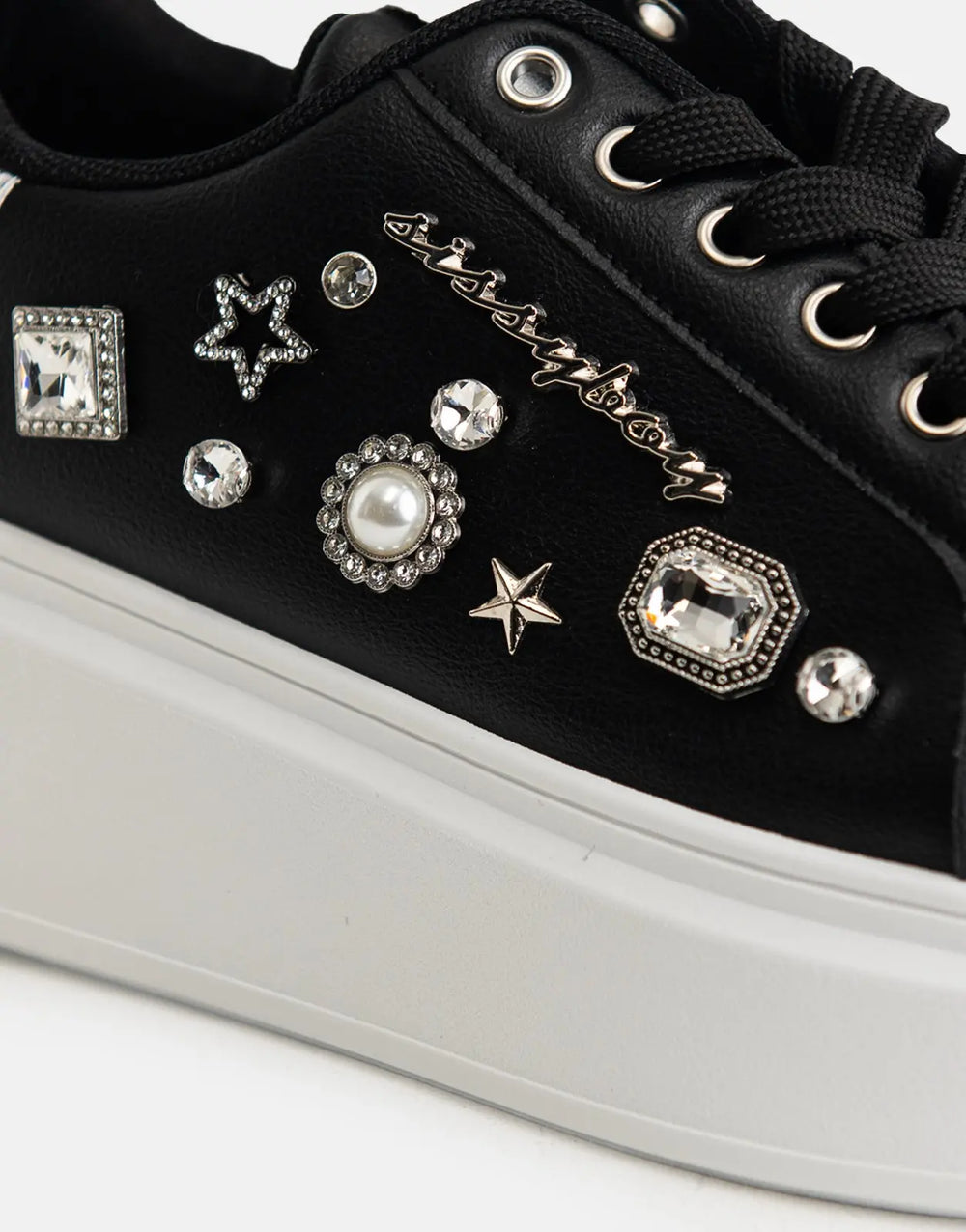 Sissy Boy Gem Details Platform Black Sneakers - Subwear