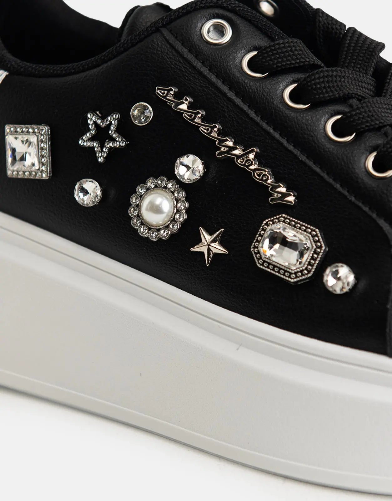 Sissy Boy Gem Details Platform Black Sneakers - Subwear
