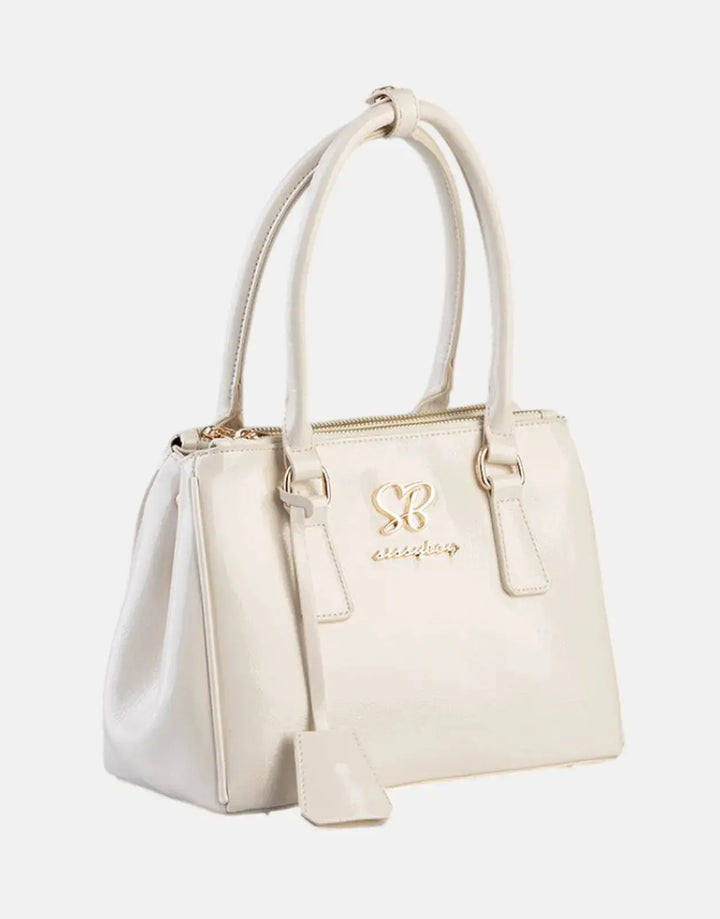 Sissy Boy Gold Detail Cream Small Tote Patent Bag - Subwear