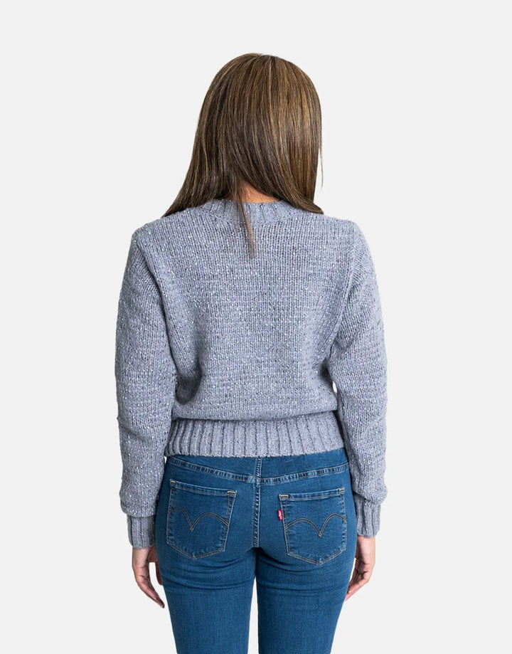 Sissy Boy Sequin Logo Knit Grey Melange Sweatshirt - Subwear