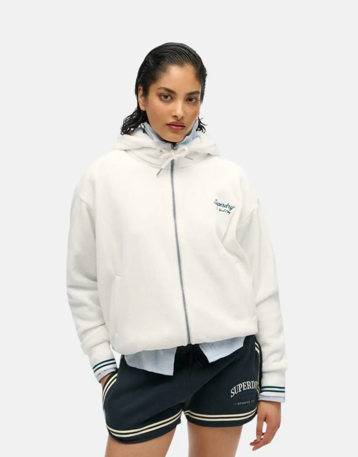 Superdry Country Club Velour Zip Hooded Sweatshirt Off-White - Subwear