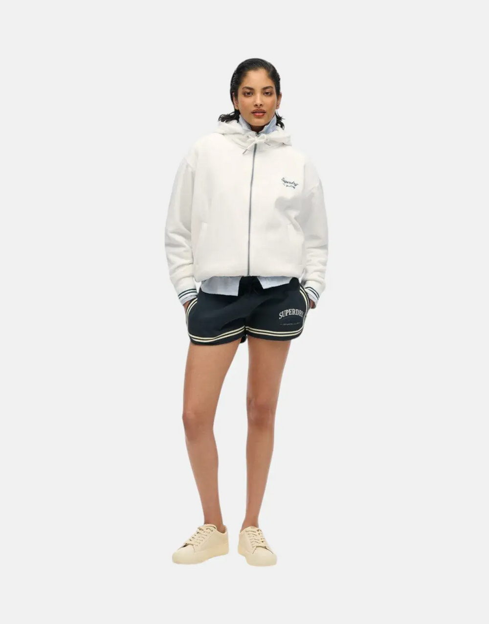 Superdry Country Club Velour Zip Hooded Sweatshirt Off-White - Subwear