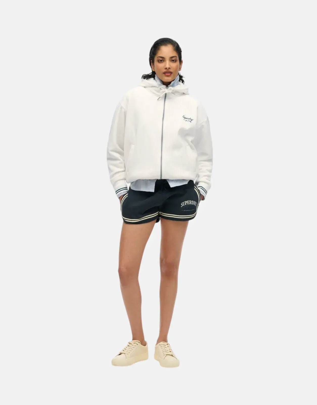 Superdry Country Club Velour Zip Hooded Sweatshirt Off-White - Subwear