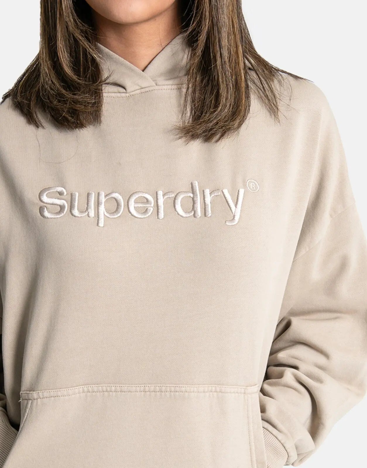 Superdry EMB Core Logo Relaxed Feather Grey Hoody - Subwear