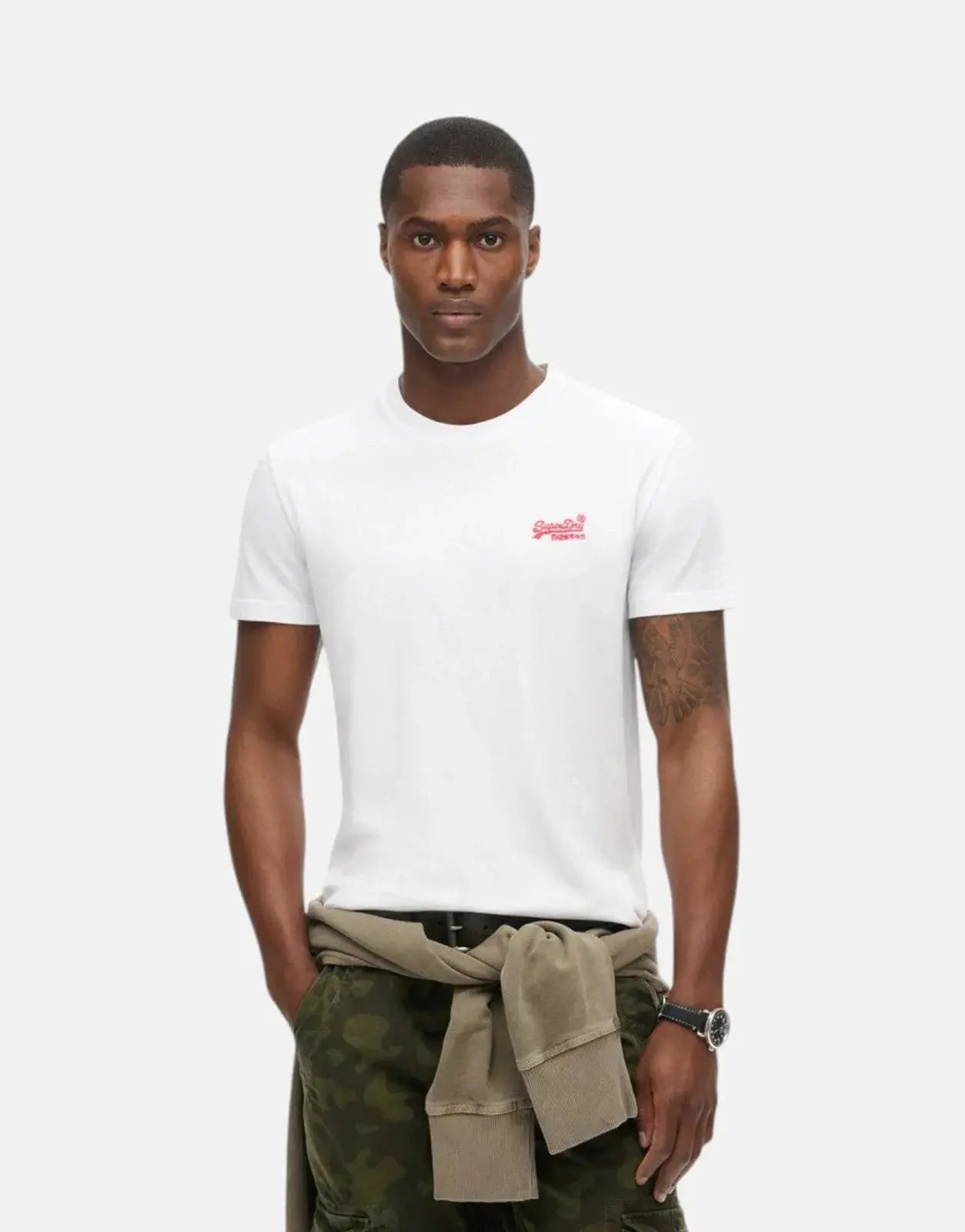 Superdry Essential Logo EMB Hazard White T-Shirt - Subwear