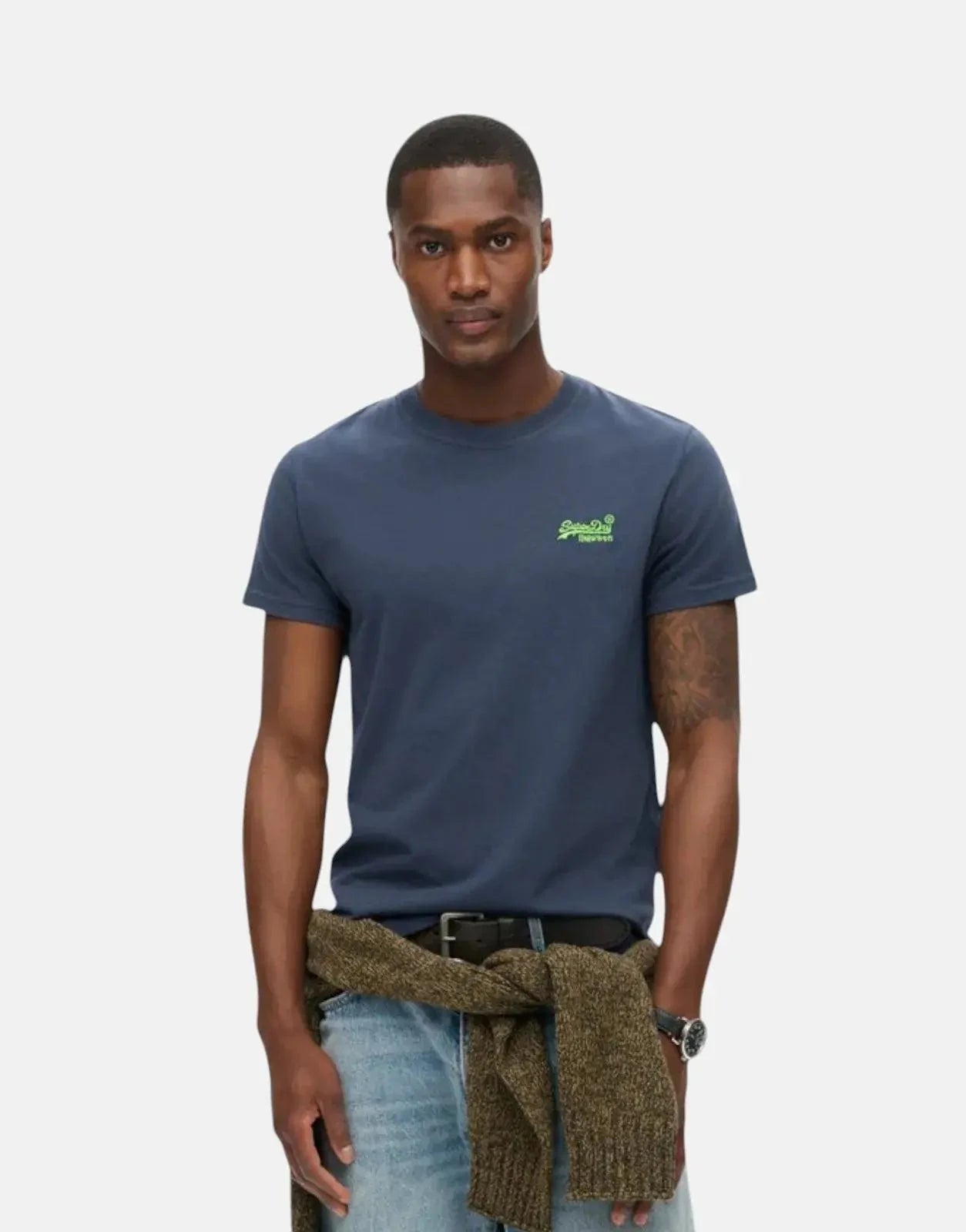 mens Essential Logo T-Shirt in Classic Navy/Fluro Lime | US mens Essential Logo T-Shirt in Classic Navy/Fluro Lime | US