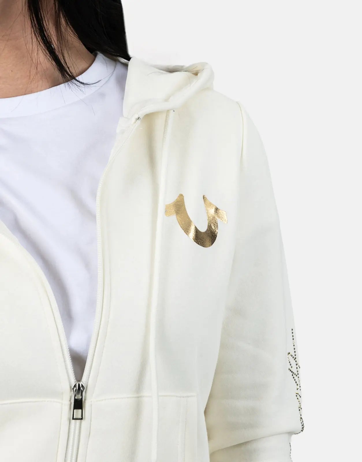 True Religion HS Script Zip Off White Hoodie - Subwear