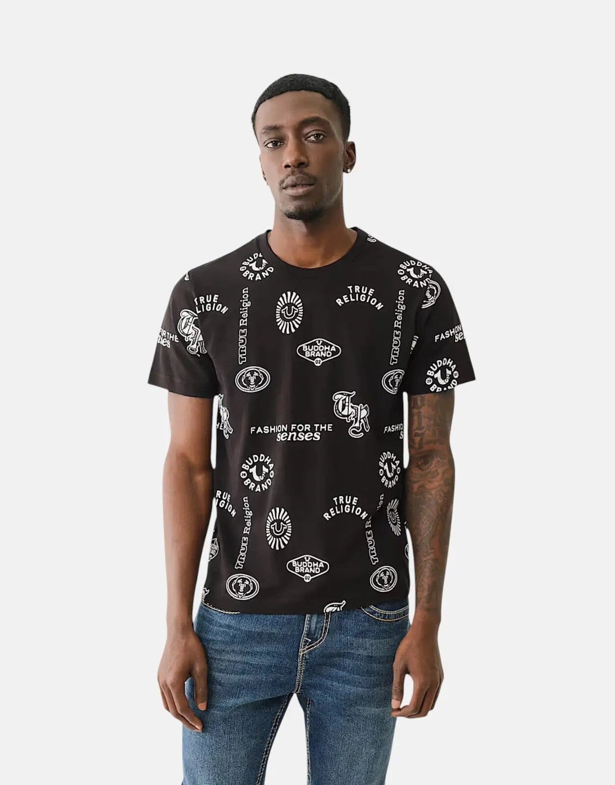 True Religion Scattered AOP Jet Black T-Shirt - Subwear