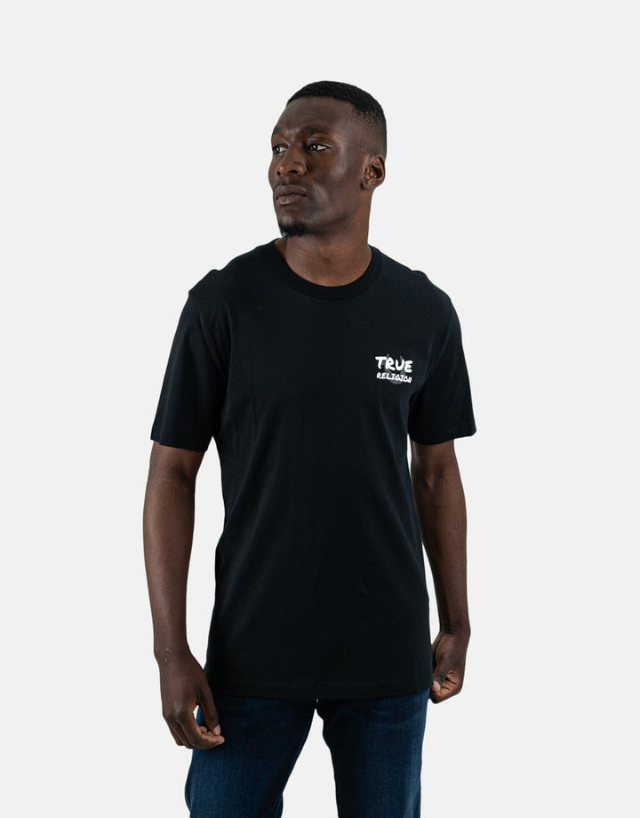 True Religion Script Newspaper Black T-Shirt - Subwear