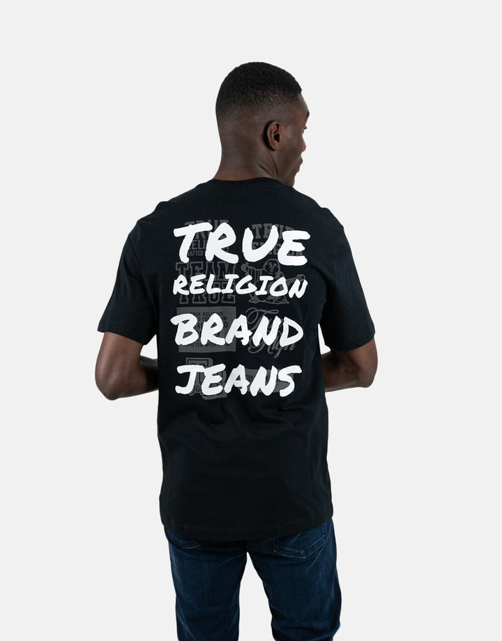 True Religion Script Newspaper Black T-Shirt - Subwear