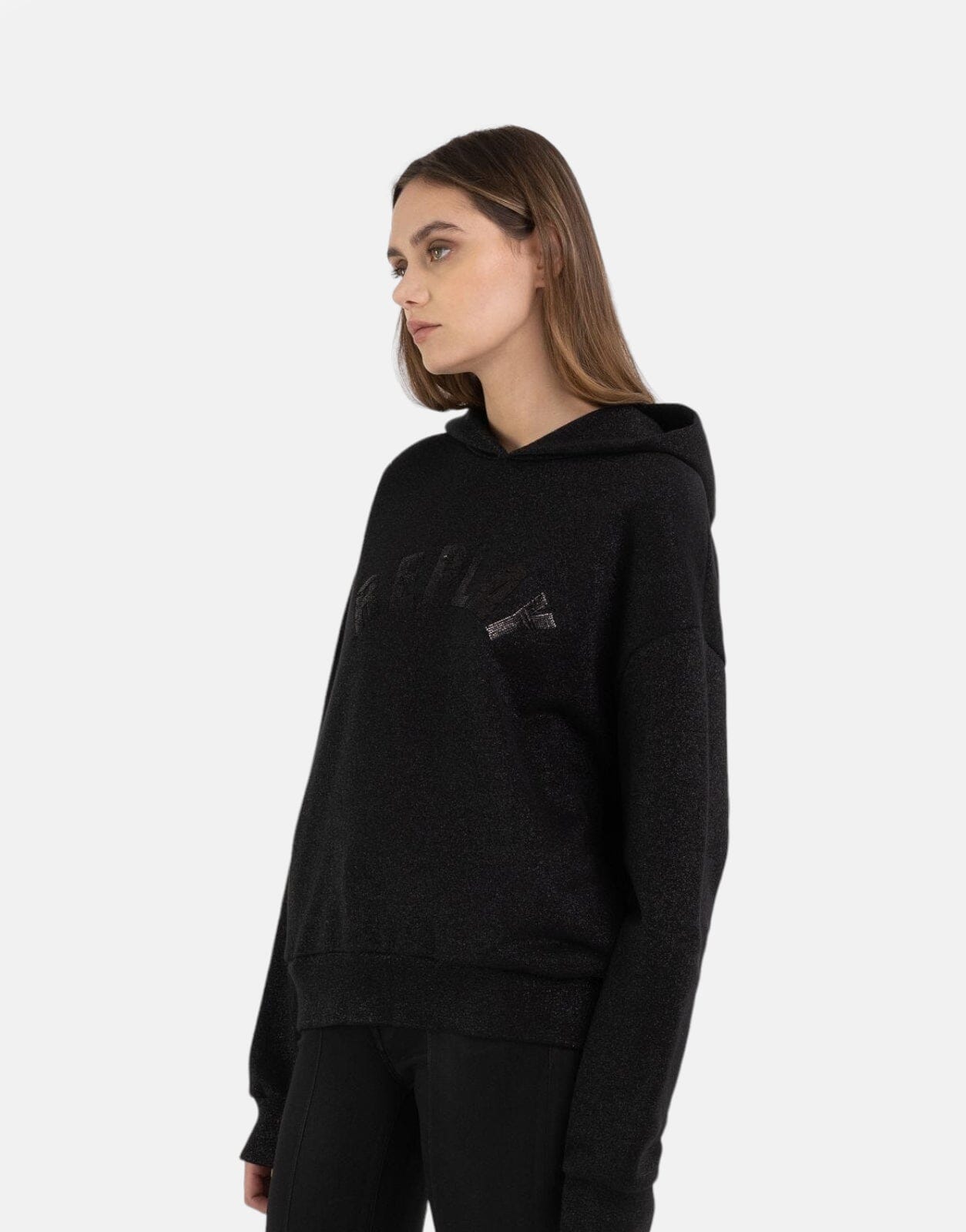 Replay Bling Hooded Black Sweatshirt - Subwear