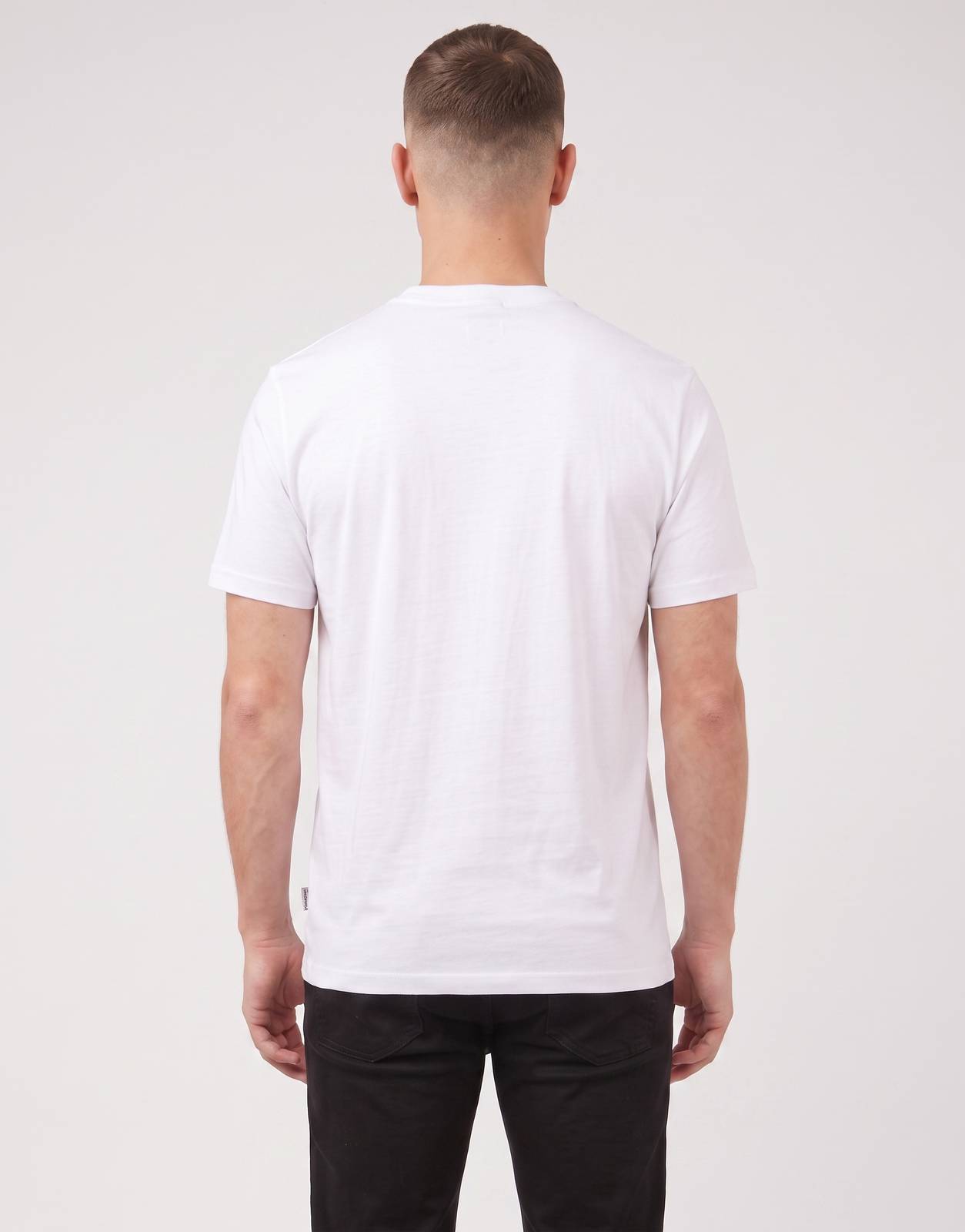 Ben Sherman 3D Embossed Bear 260G White T-Shirt for men, shown from the back. Classic crew neck short sleeve tee.