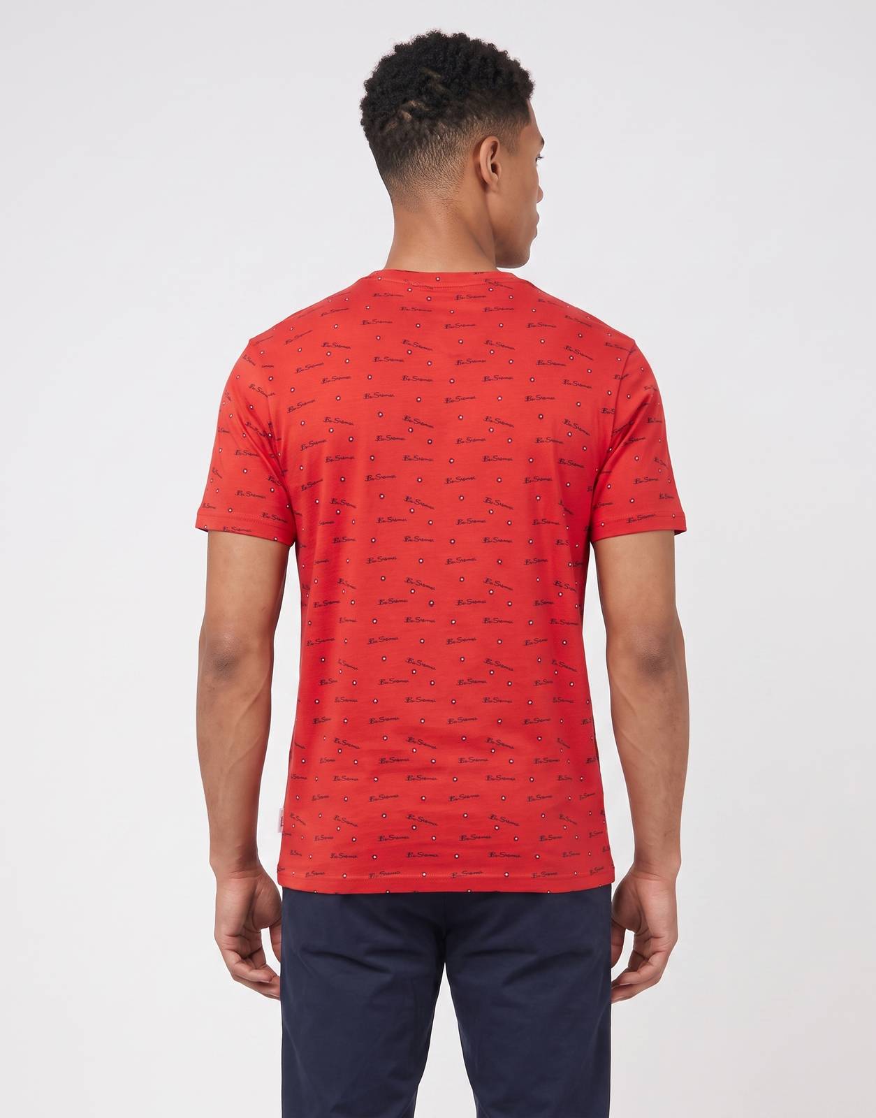 Ben Sherman Tar Aop Red T-Shirt for men, featuring a distinct all-over print pattern on vibrant red fabric, showcased from