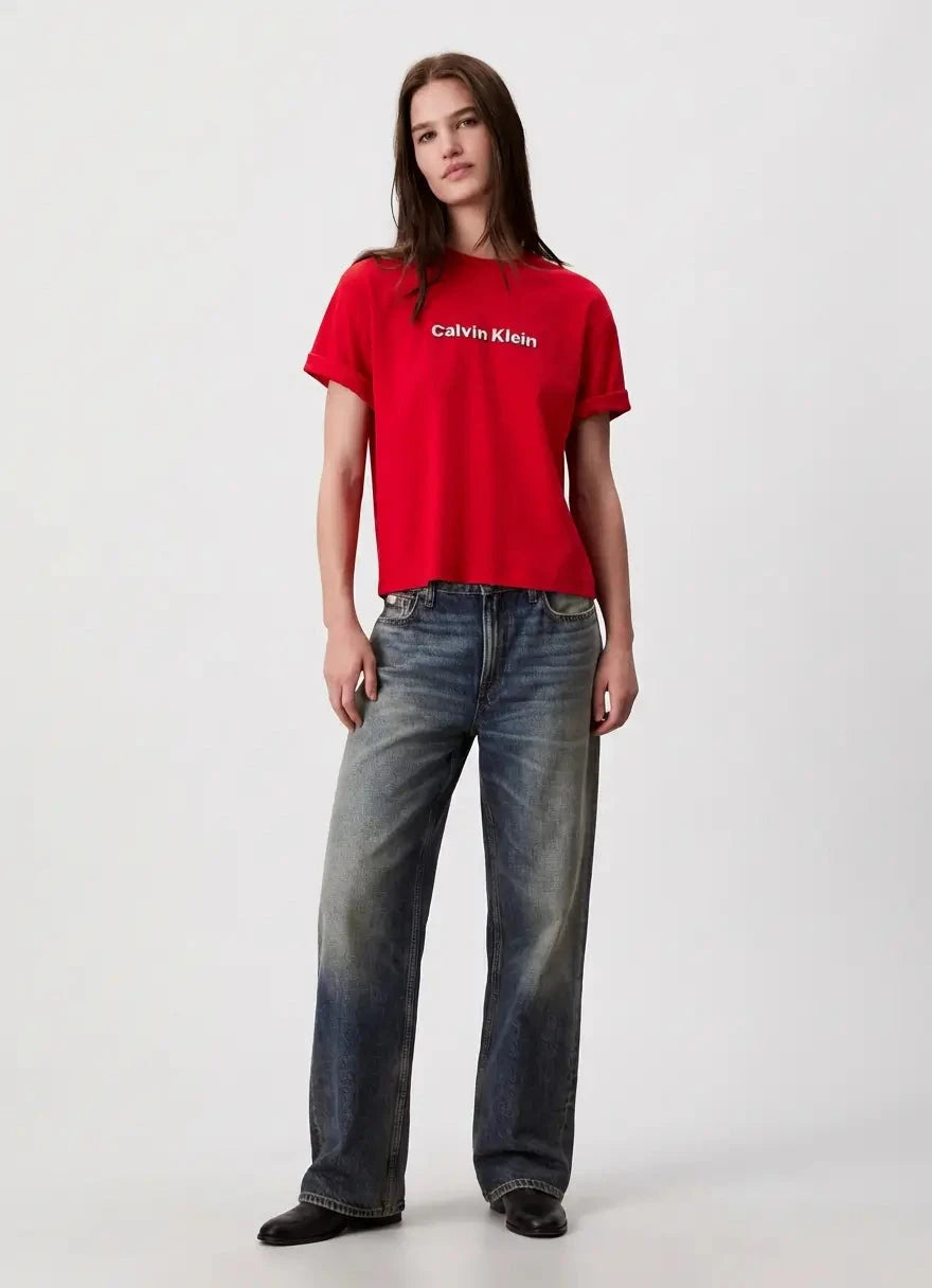 Calvin Klein 2 Tone 3D Embroidery Logo Berry T-Shirt - Subwear