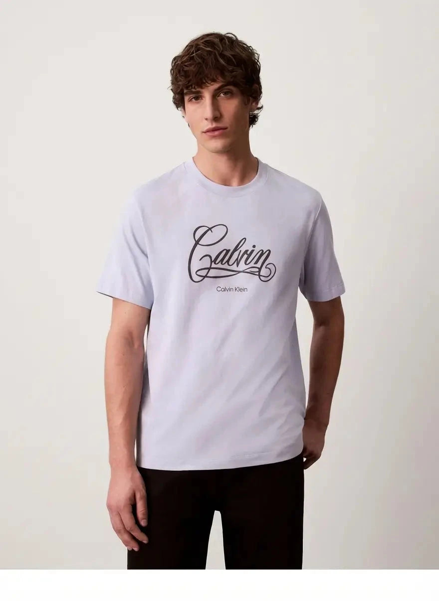 Calvin Klein 20s Calvin Script Graphic Light Blue T-Shirt - Subwear