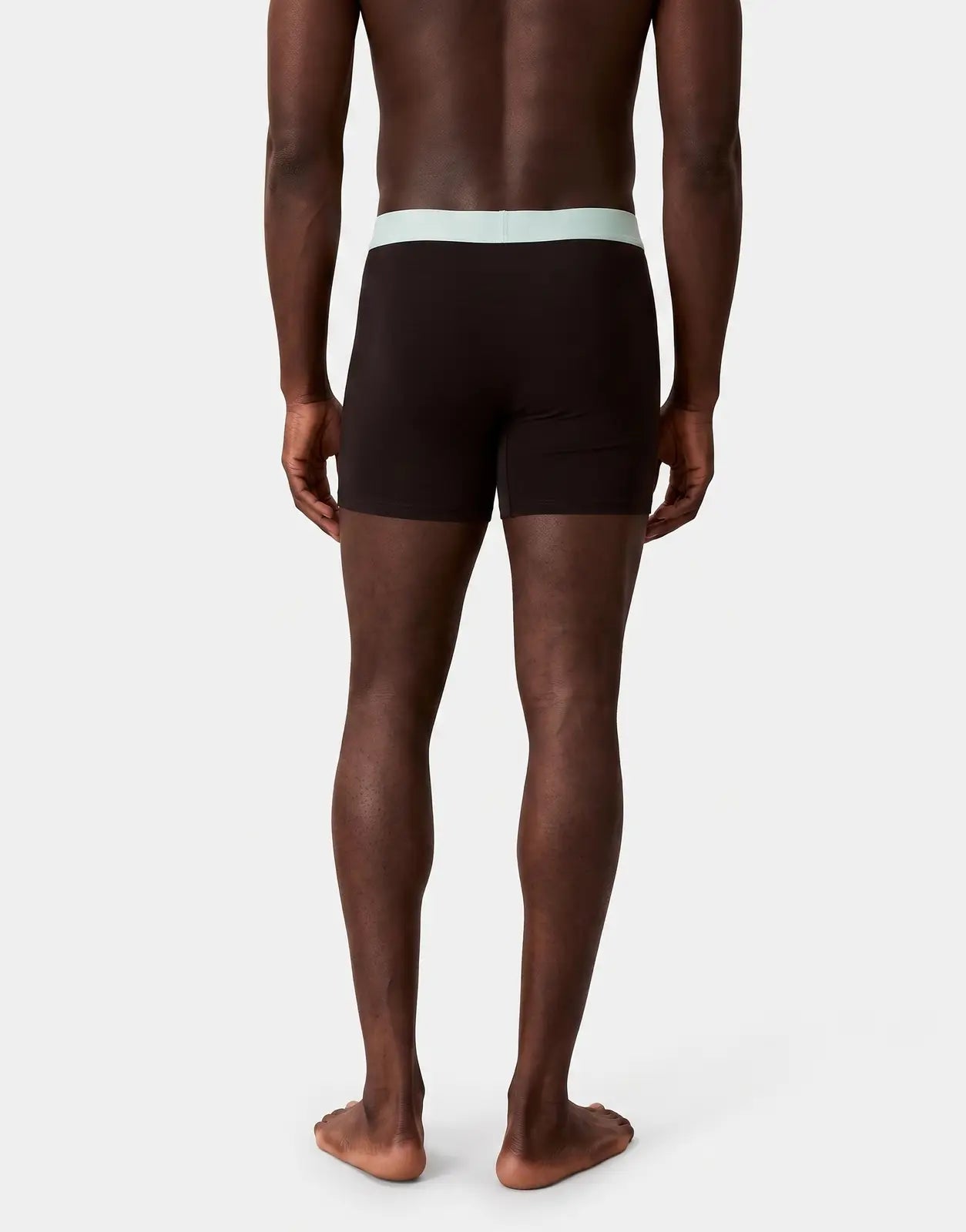 Calvin Klein 3 Pack Black Multi Briefs on a model, back view, highlighting the black boxer briefs with a light blue
