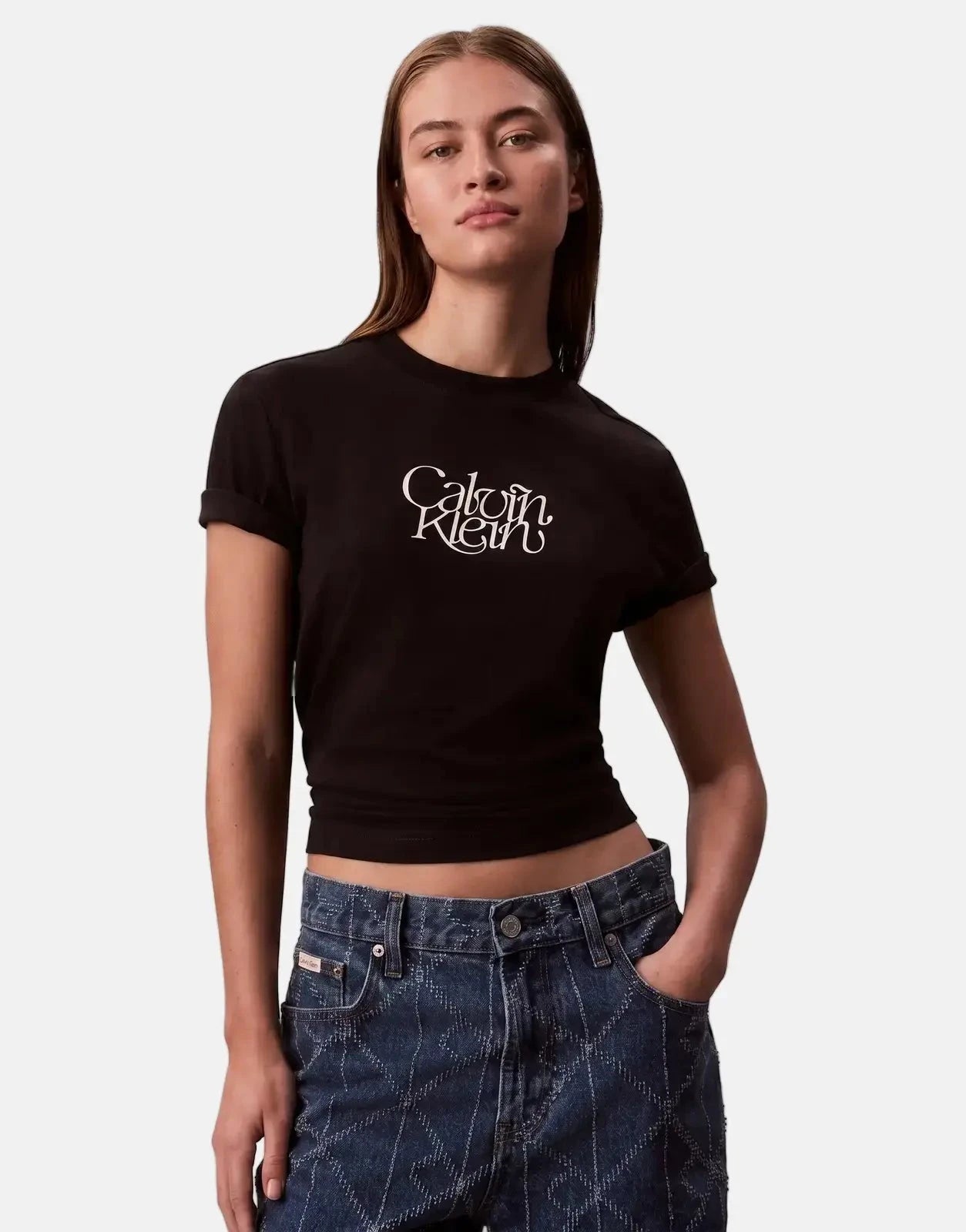 Calvin Klein Fitted Script T-Shirt Blk - Subwear