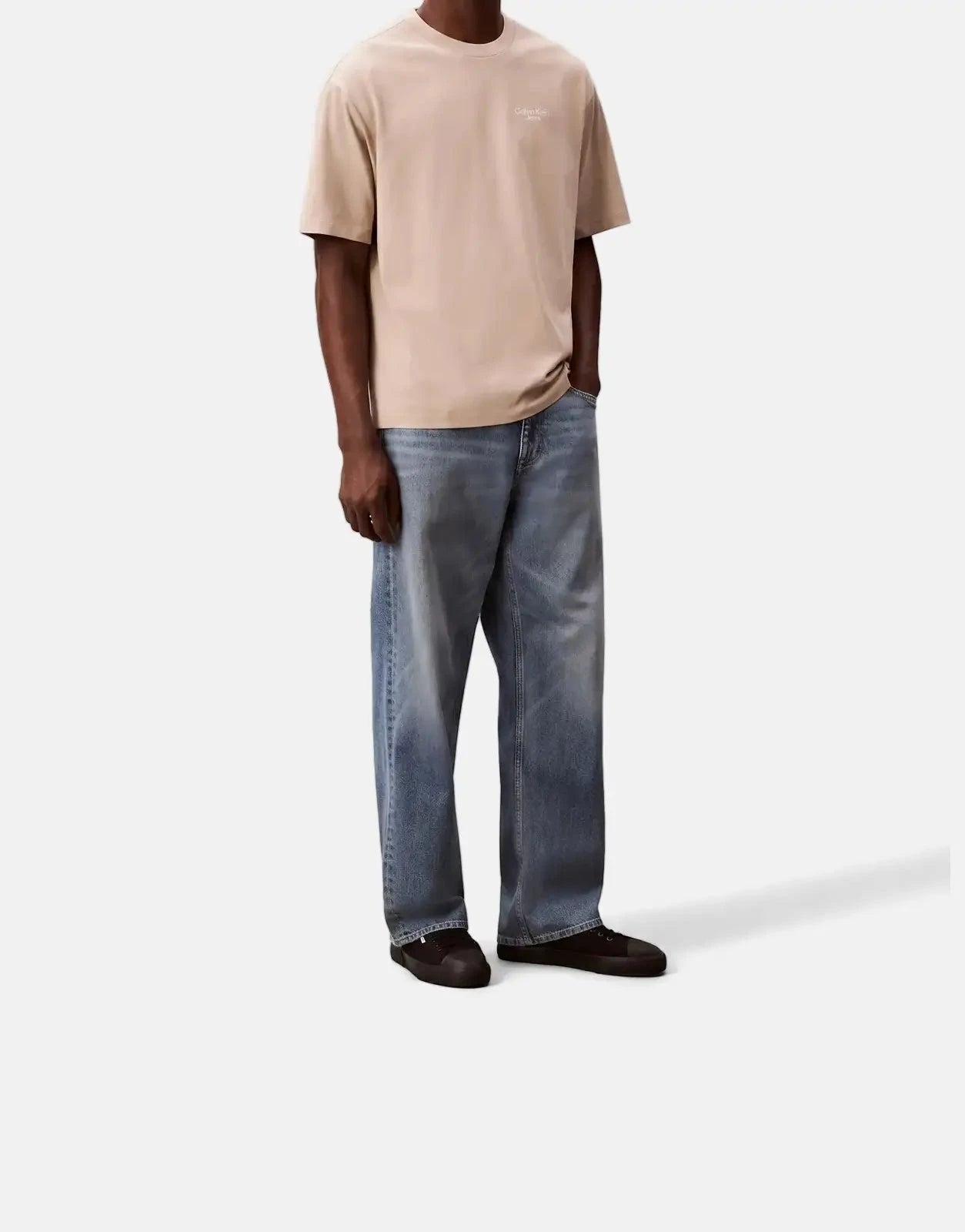 Calvin Klein Logo Back Print Beige T-Shirt - Subwear