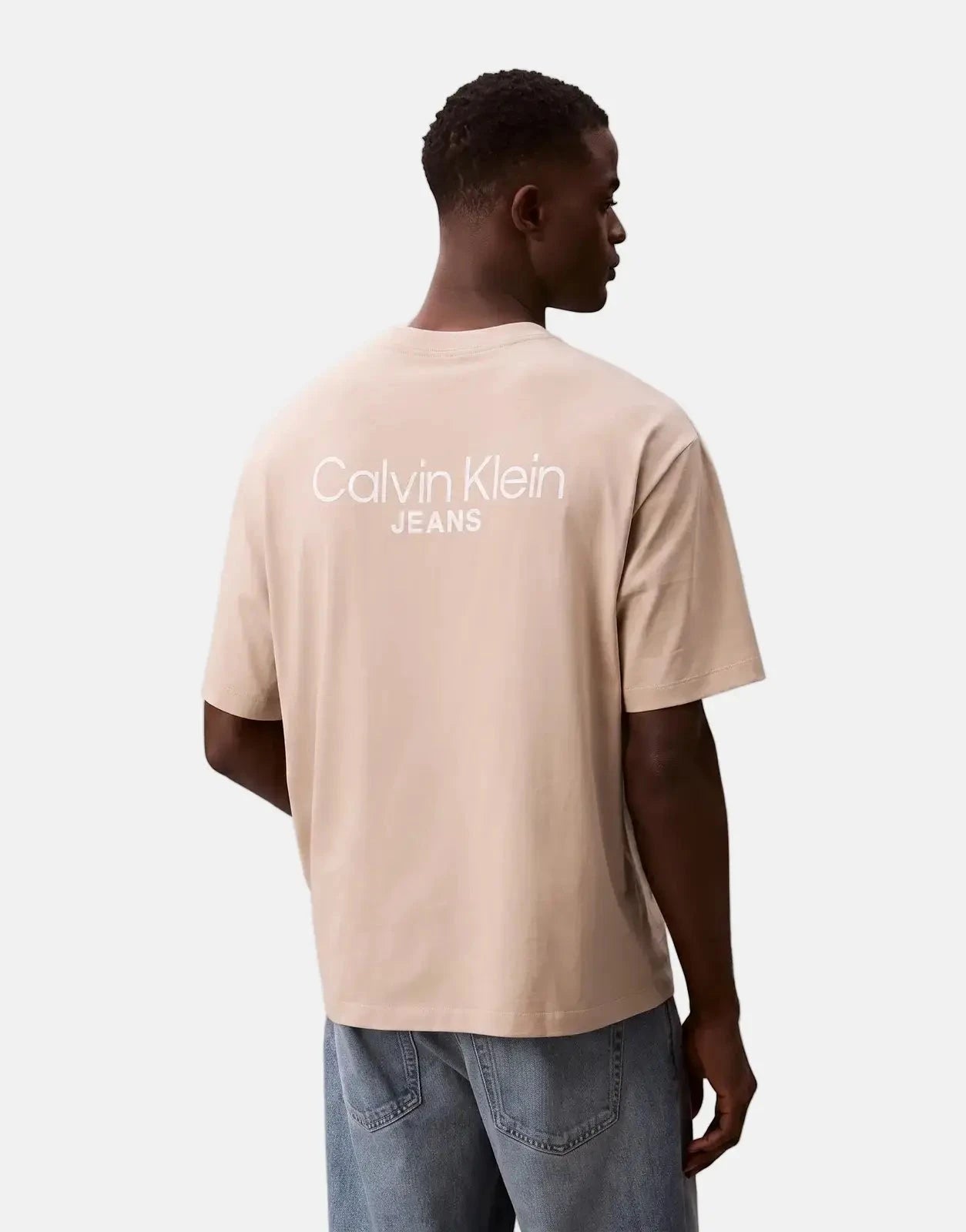 Calvin Klein Logo Back Print Beige T-Shirt - Subwear