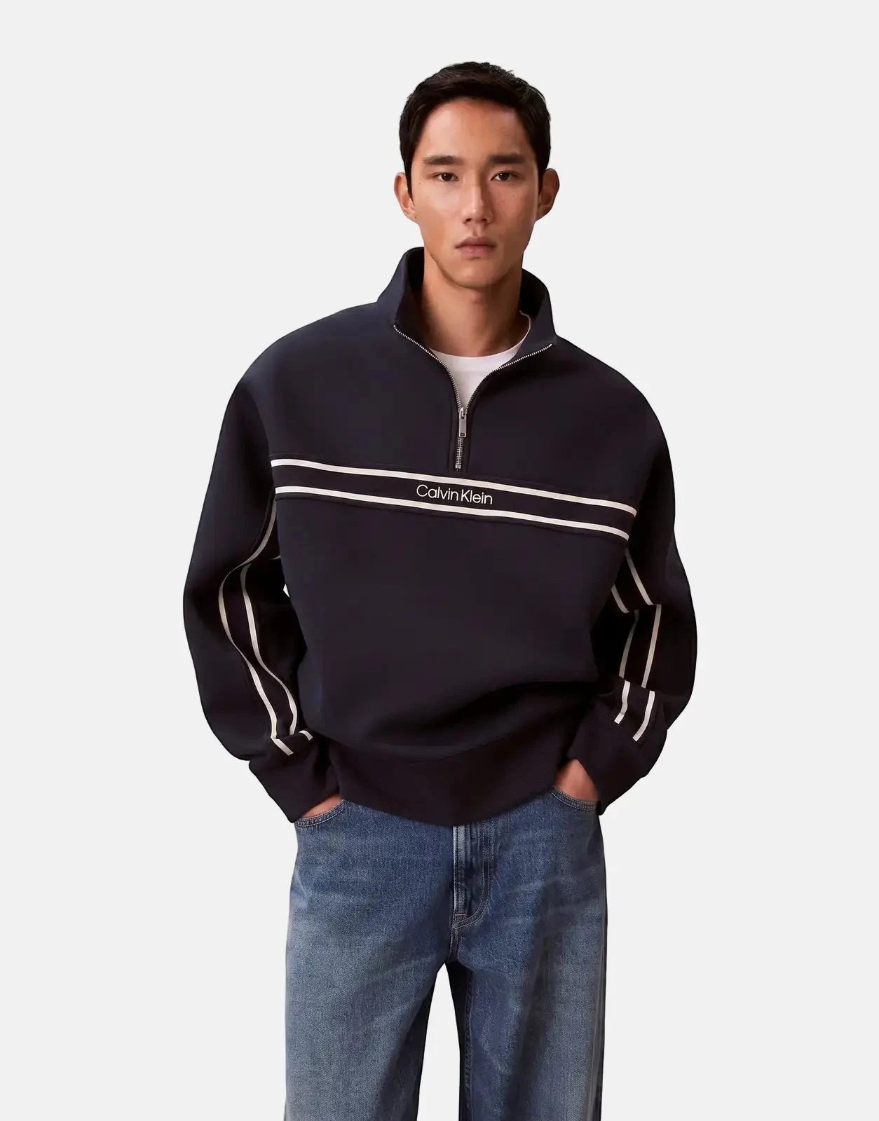 Calvin Klein Cotton Spacer Stripe Rib Quarter Zip - Subwear