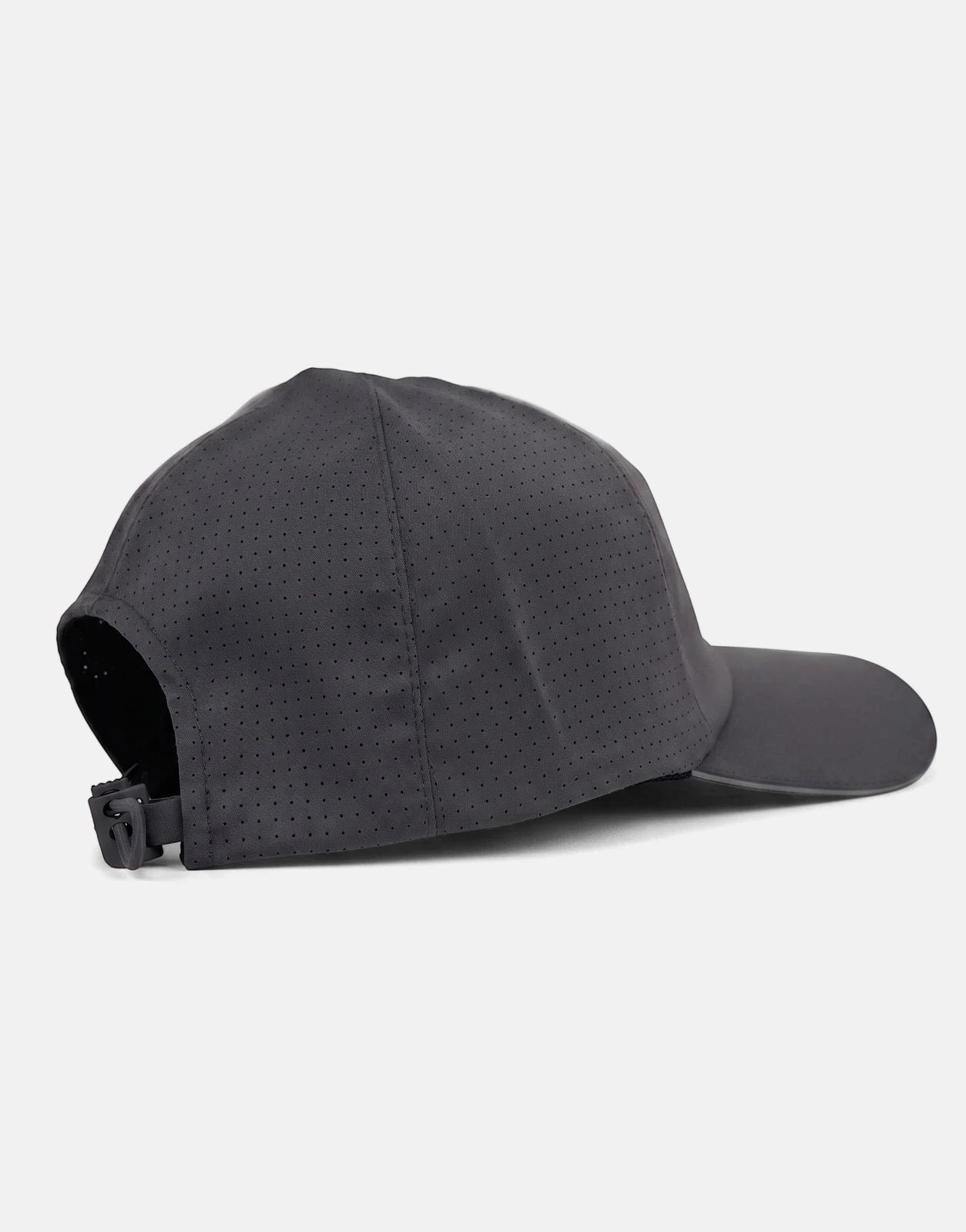 Calvin Klein Micro Twill Silicone Dark Grey Trucker Cap with perforated details, shown from a side profile.