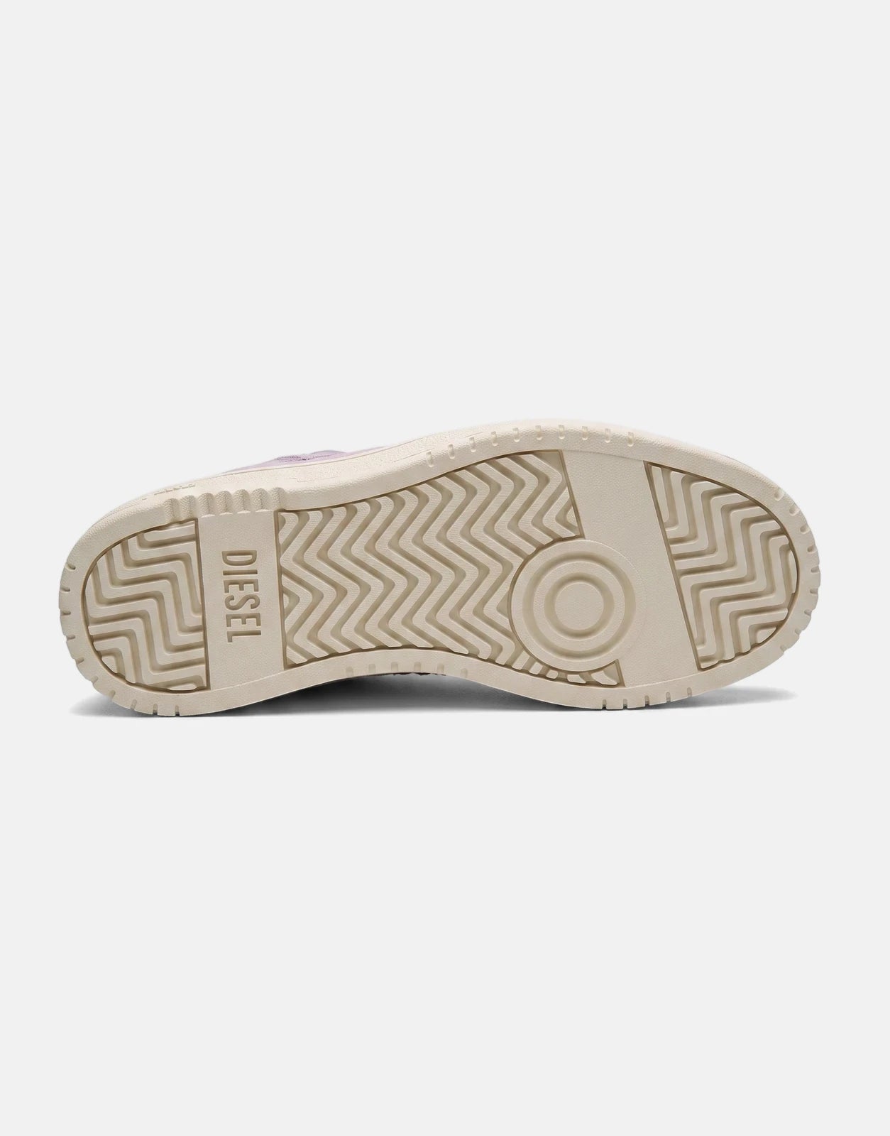 Bottom view of a Diesel S-Tracker D Low sneaker, showing the cream-colored sole with DIESEL branding and detailed tread
