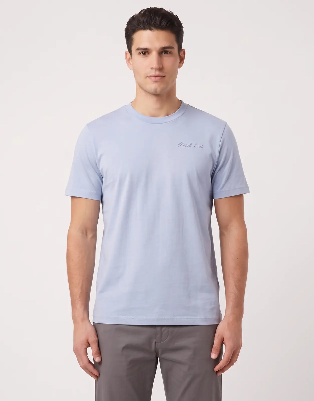 Men's light blue Diesel T-Adjust V11 Regular T-Shirt 85X with a subtle chest logo, shown from the front on a model.