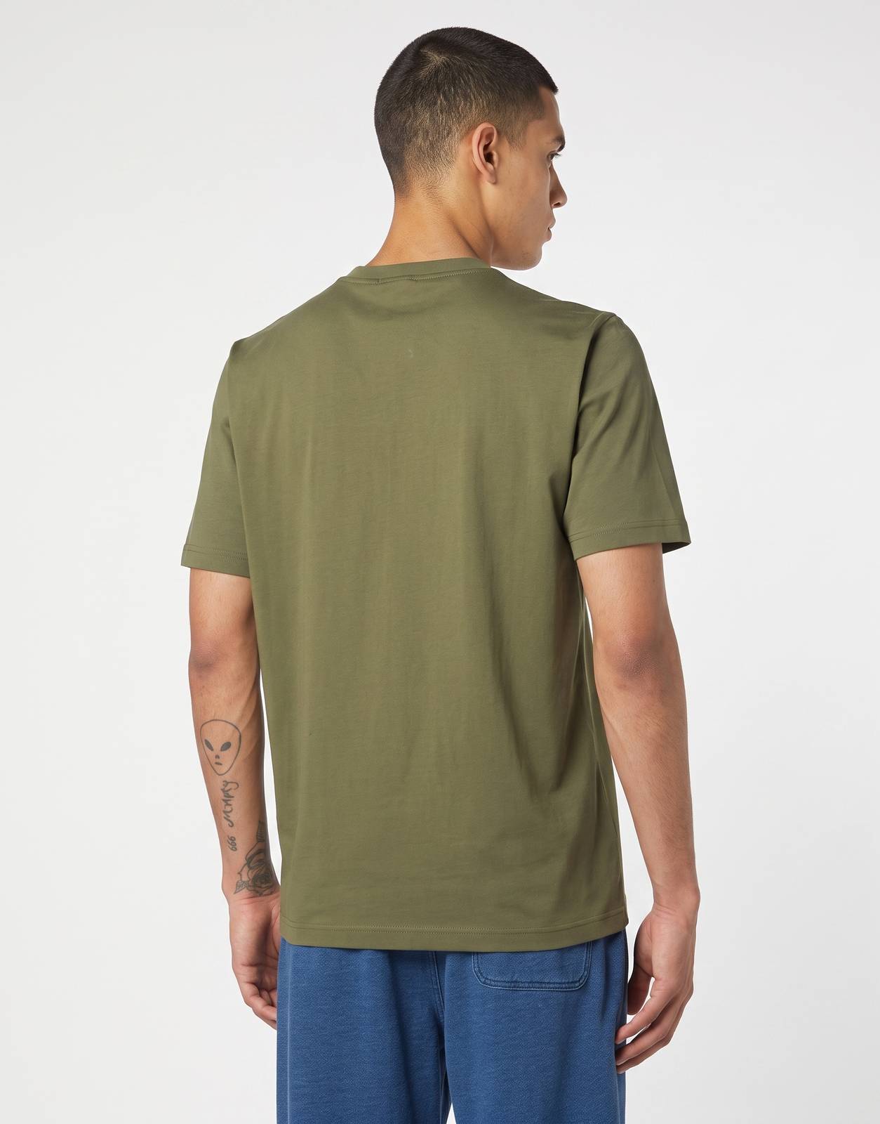 Men's olive green Diesel T-Adjust V6 Regular T-Shirt 51F, short-sleeved and made of cotton, shown from the back view.