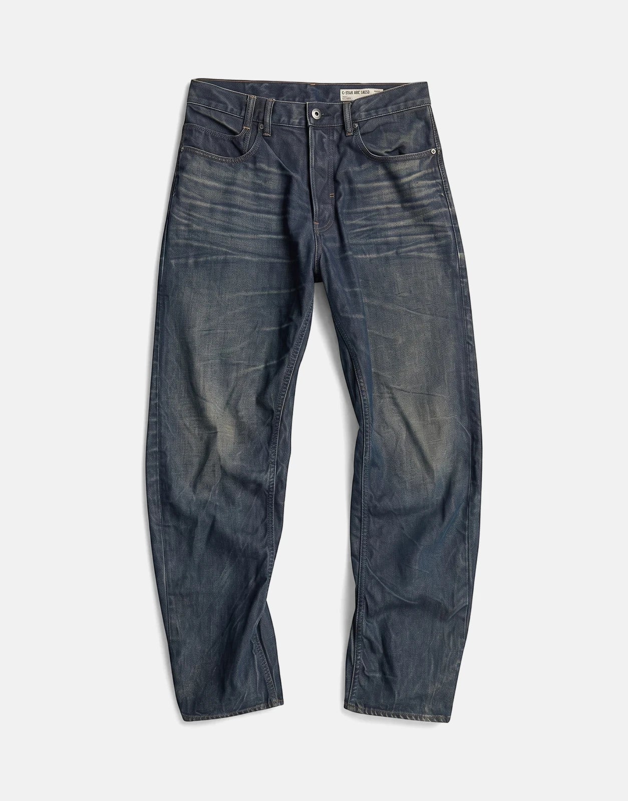 G-Star RAW Arc 3D Loose Raw Vintage Jeans in dark blue denim, displayed in a flat-lay view.