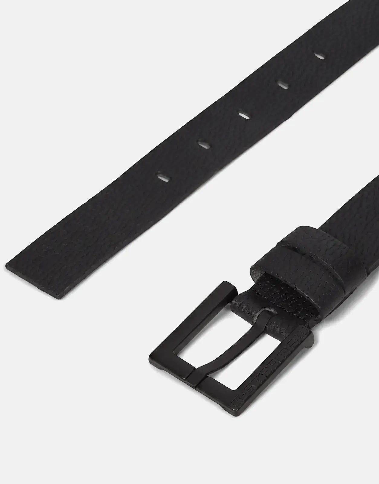 G-Star RAW Duko black leather belt with a textured finish and a matte black square buckle.