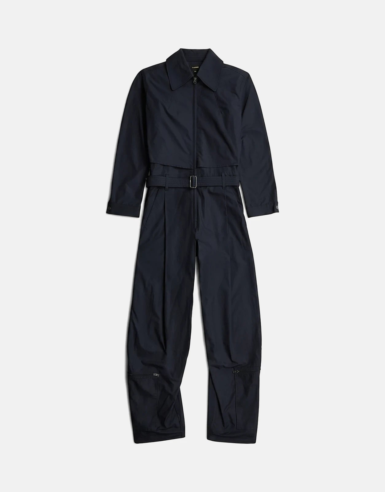 G-Star RAW Fightsuit Salute Jumpsuit in dark navy, shown in a full body, flat-lay view, featuring a front zipper, belt, and