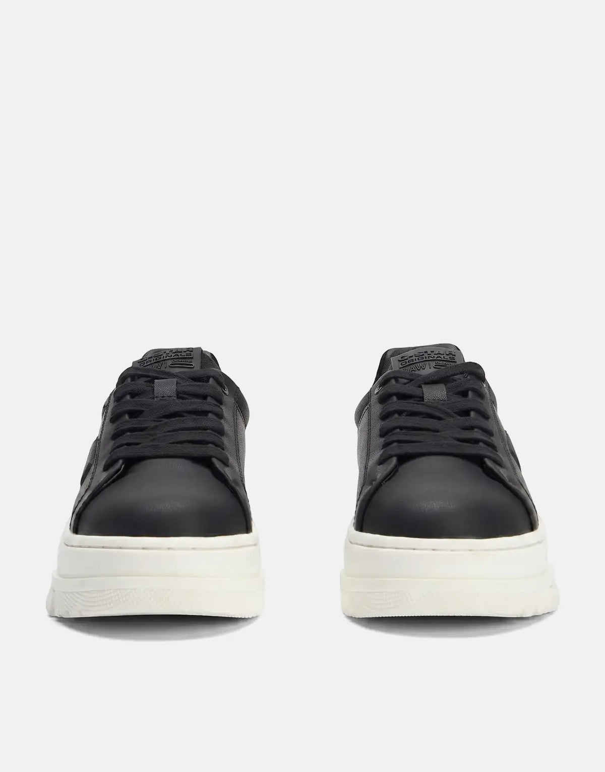 Black G-Star RAW Lhana VI BSC sneakers with thick white platform soles and black laces, shown from a front view.